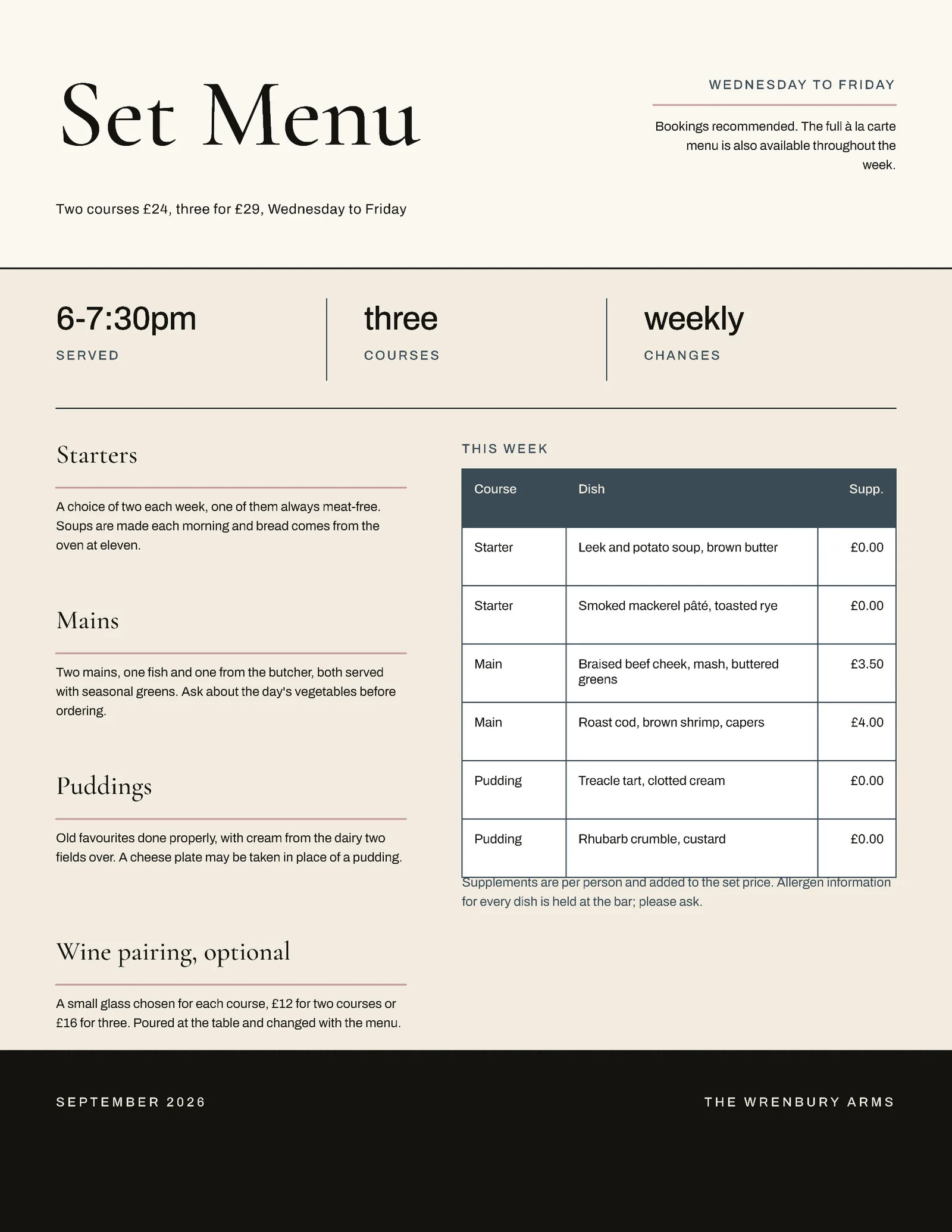 Set Menu — Letter Menu template
