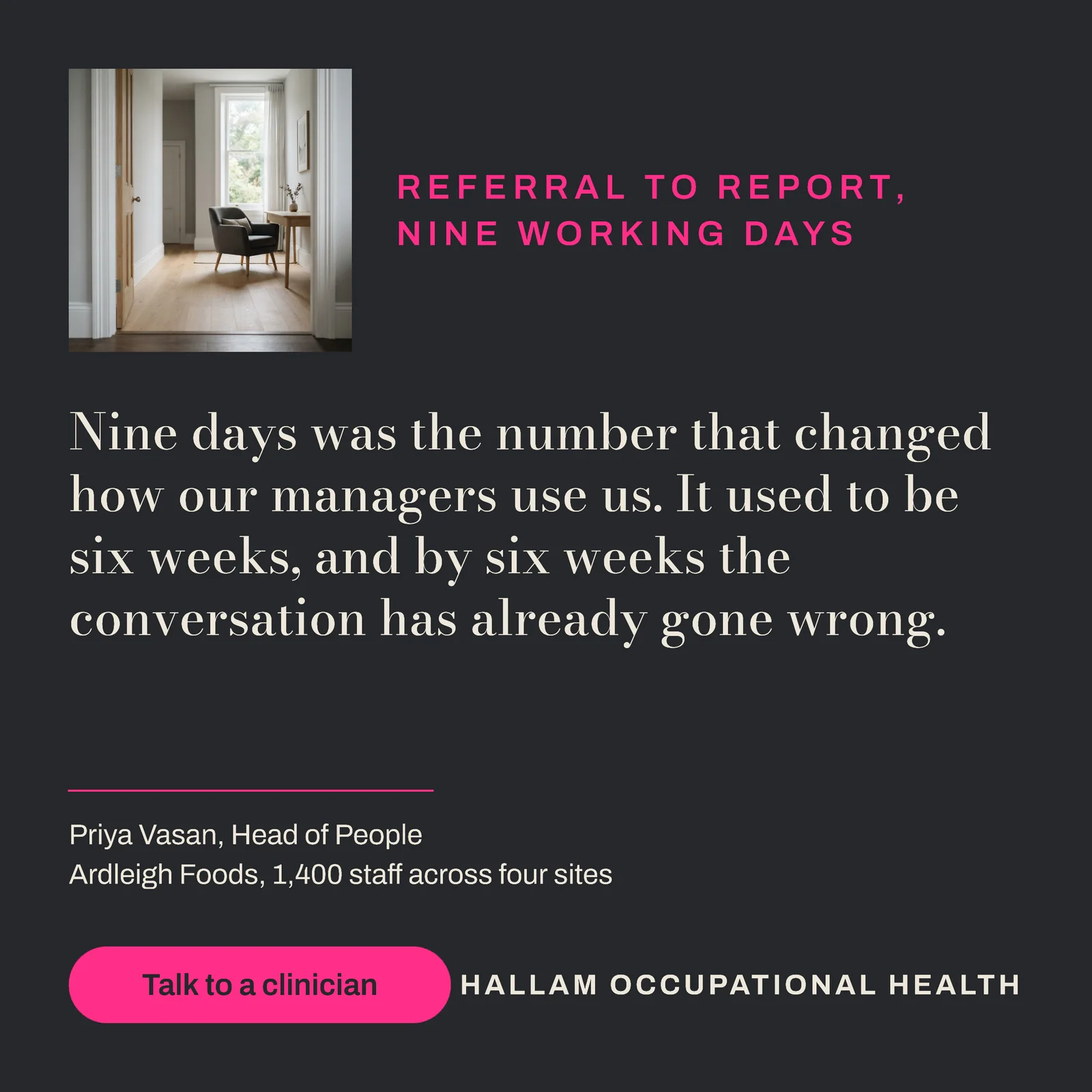 Charcoal Quote Card Occupational Health LinkedIn Ad — 1:1 LinkedIn ad template