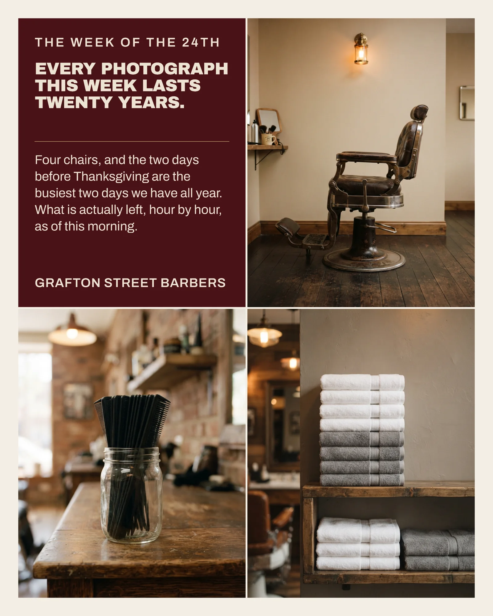 Oxblood Tile Grid Barbershop Thanksgiving Photo Week Instagram Carousel — 4-panel Instagram carousel carousel template, page 1 of 4