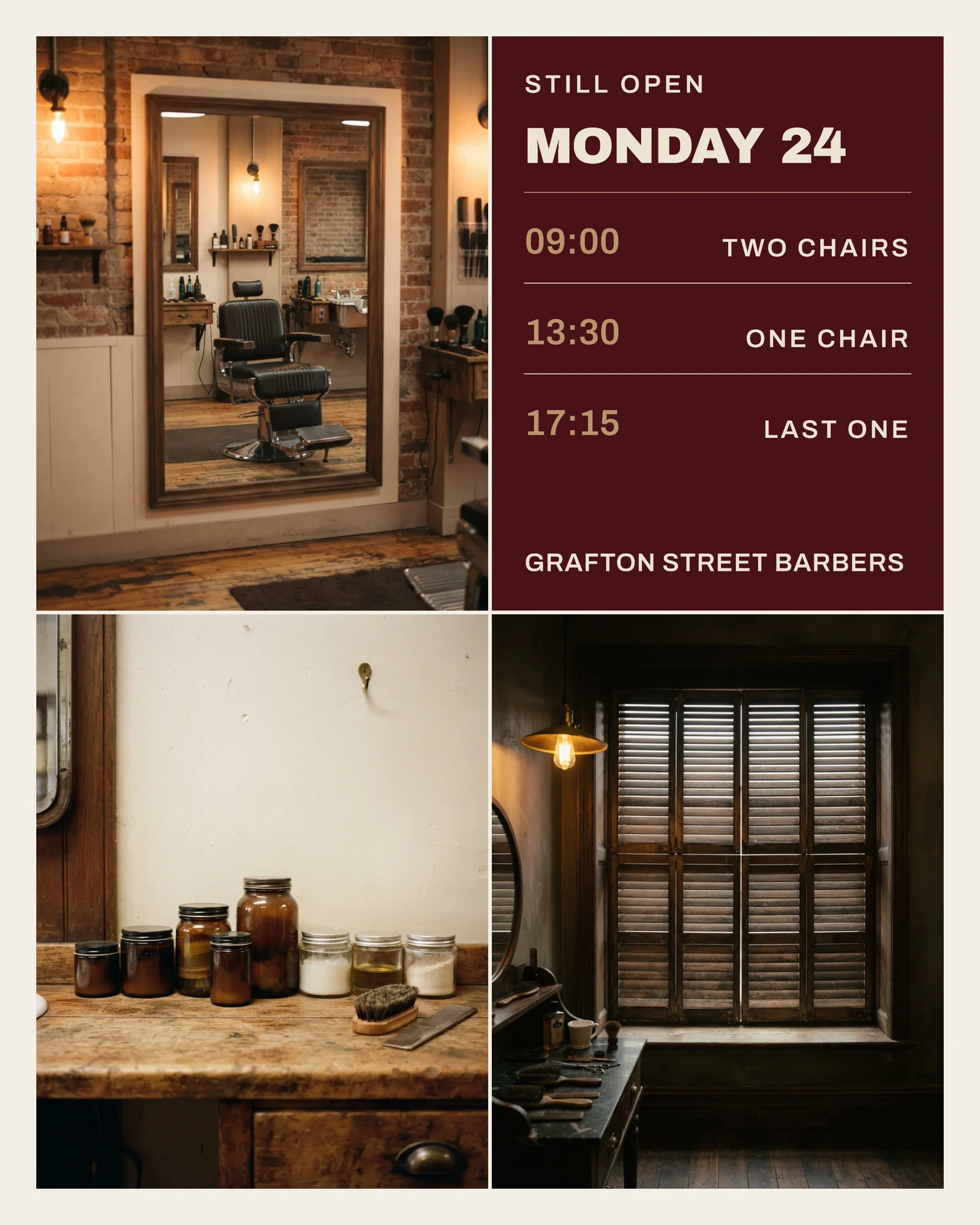 Oxblood Tile Grid Barbershop Thanksgiving Photo Week Instagram Carousel — 4-panel Instagram carousel carousel template, page 2 of 4