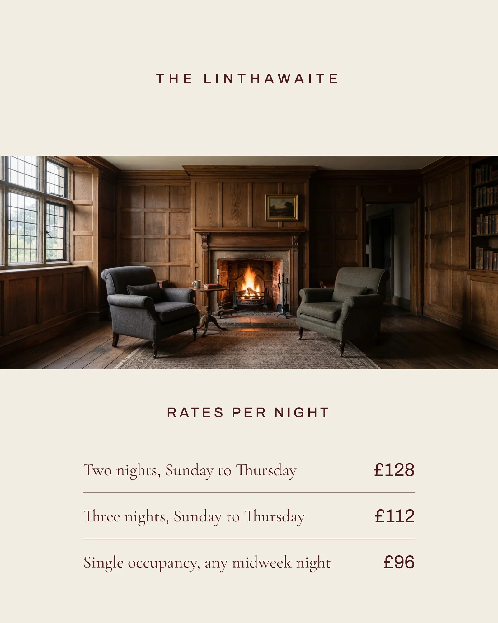 Bone Claret Cut Band Country Hotel Midweek Rates Facebook Carousel — 4-panel Facebook carousel carousel template, page 3 of 4