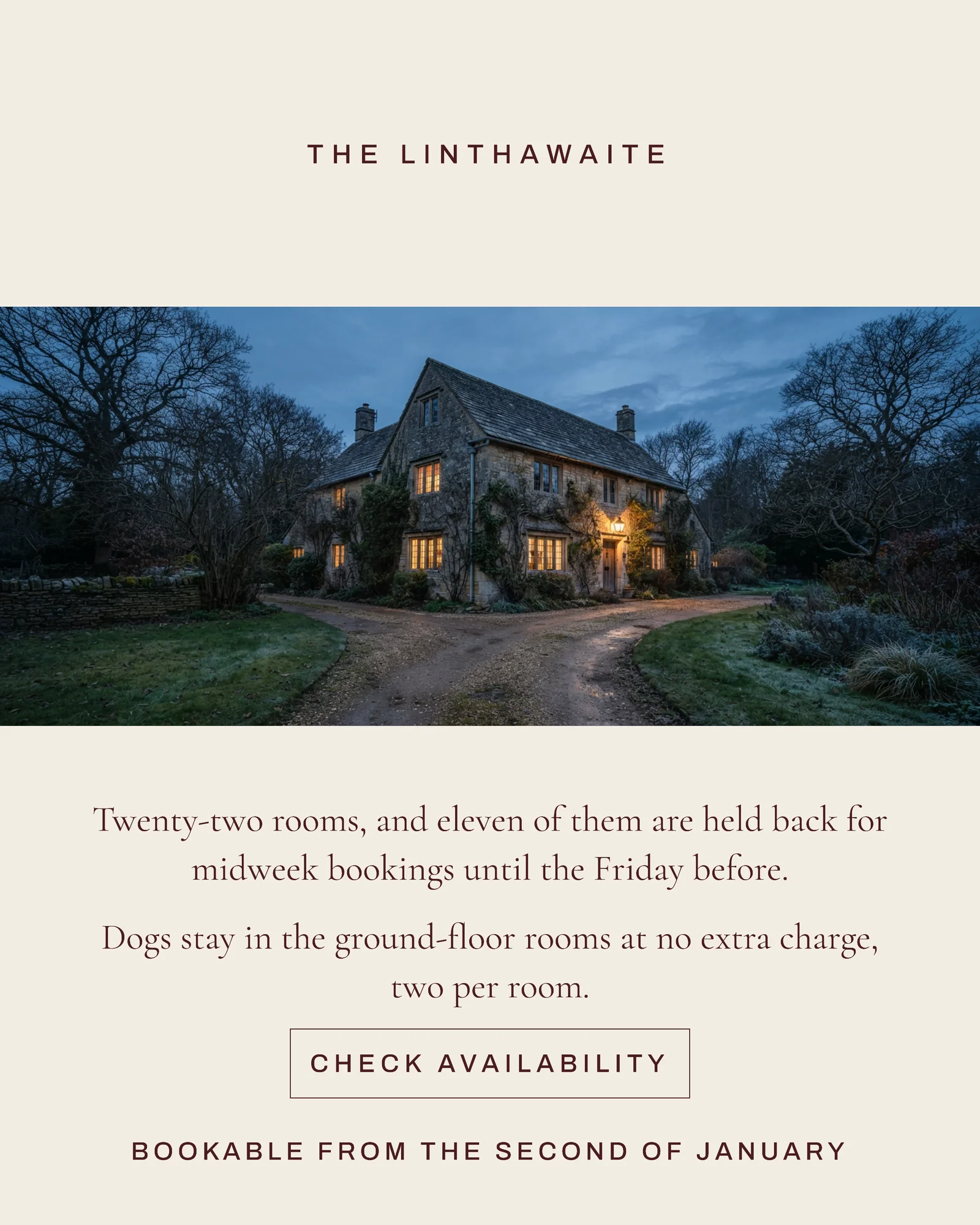 Bone Claret Cut Band Country Hotel Midweek Rates Facebook Carousel — 4-panel Facebook carousel carousel template, page 4 of 4