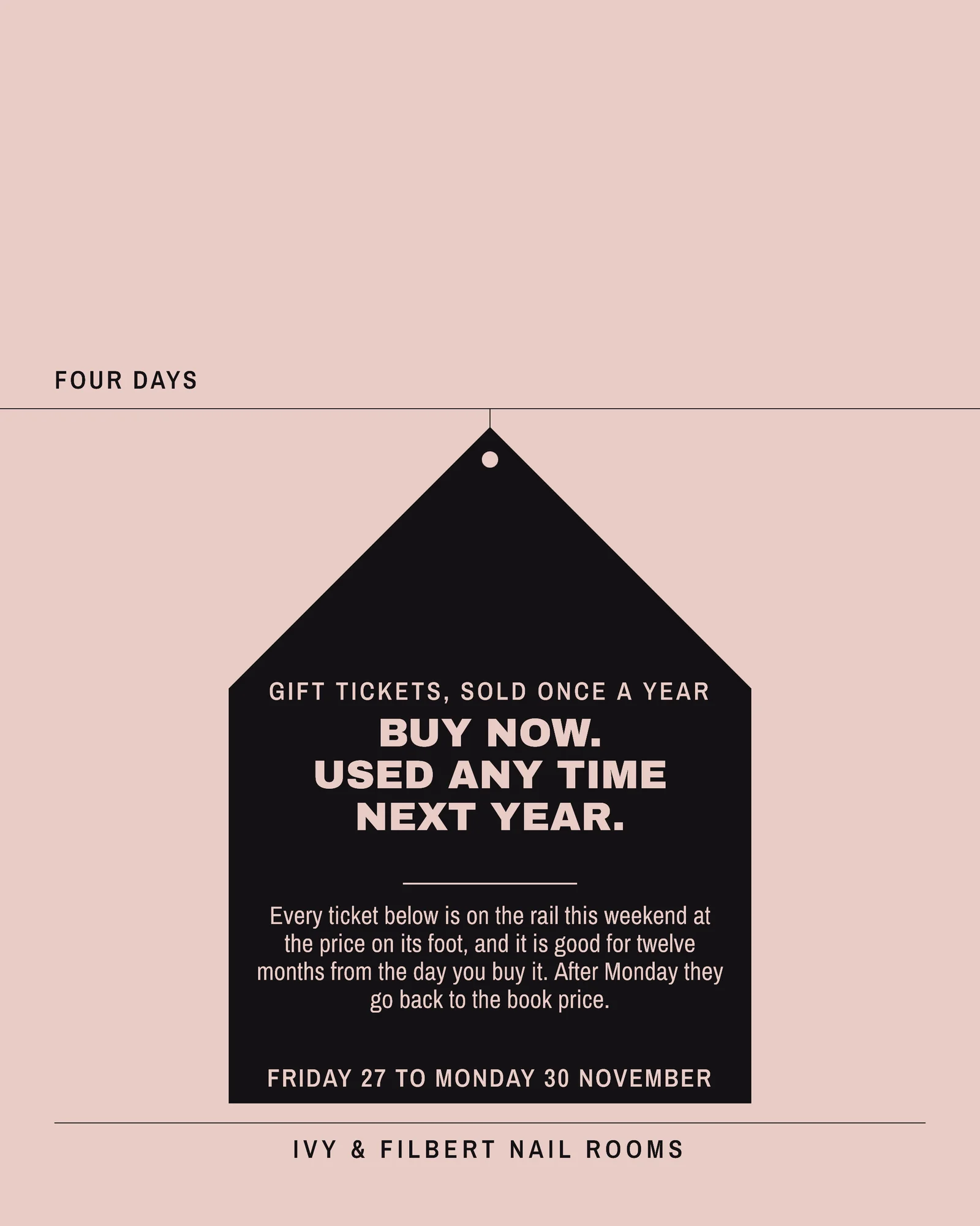 Blush Coral Swing Tickets Nail Salon Black Friday Gift Facebook Carousel — 5-panel Facebook carousel carousel template, page 1 of 5