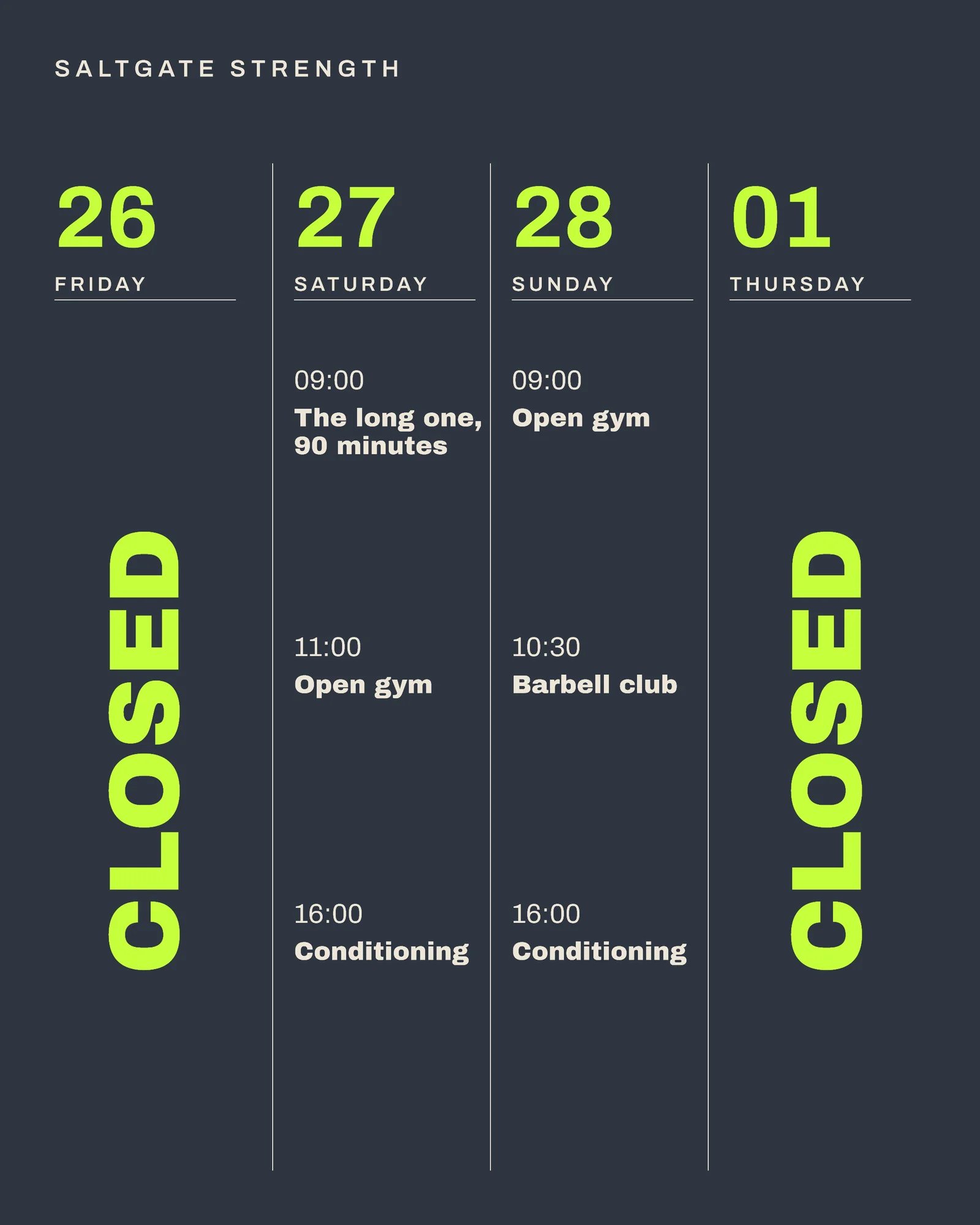 Slate Lime Timetable Gym Christmas Opening Facebook Carousel — 4-panel Facebook carousel carousel template, page 3 of 4
