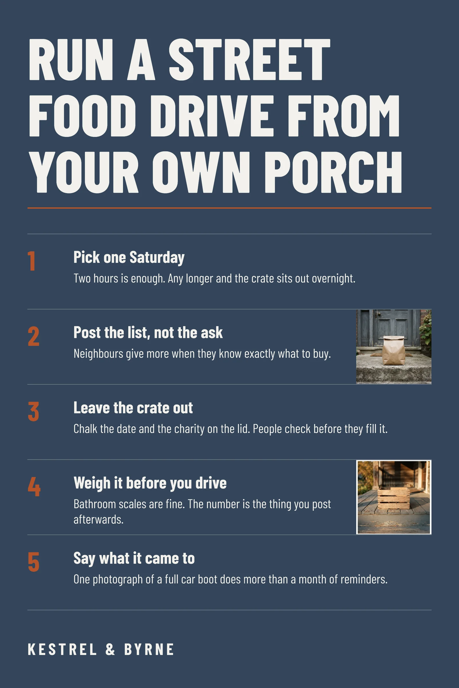 Porch Food Drive Five Steps Pinterest Pin — 2:3 Pinterest pin template