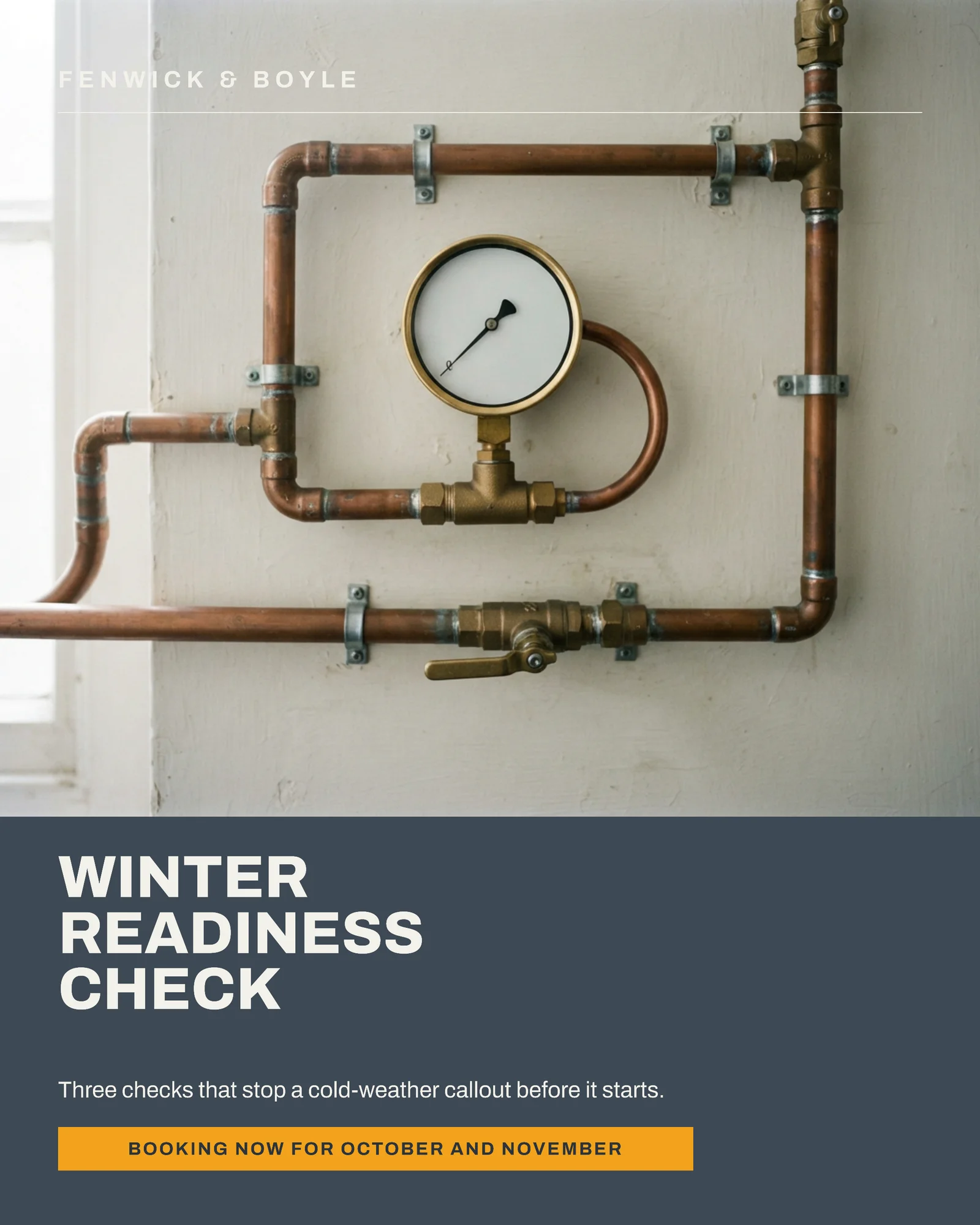 Slate Amber Numbered Checks Plumbing Winter Readiness Instagram Carousel — 5-panel Instagram carousel carousel template, page 1 of 5