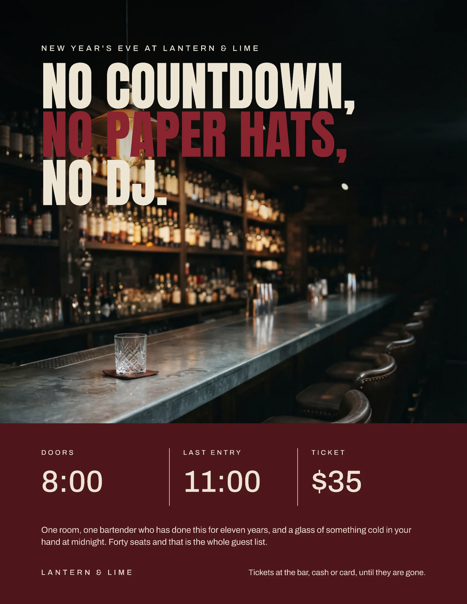 Oxblood Full Bleed Cocktail Bar New Year Eve Flyer — Letter Flyer template