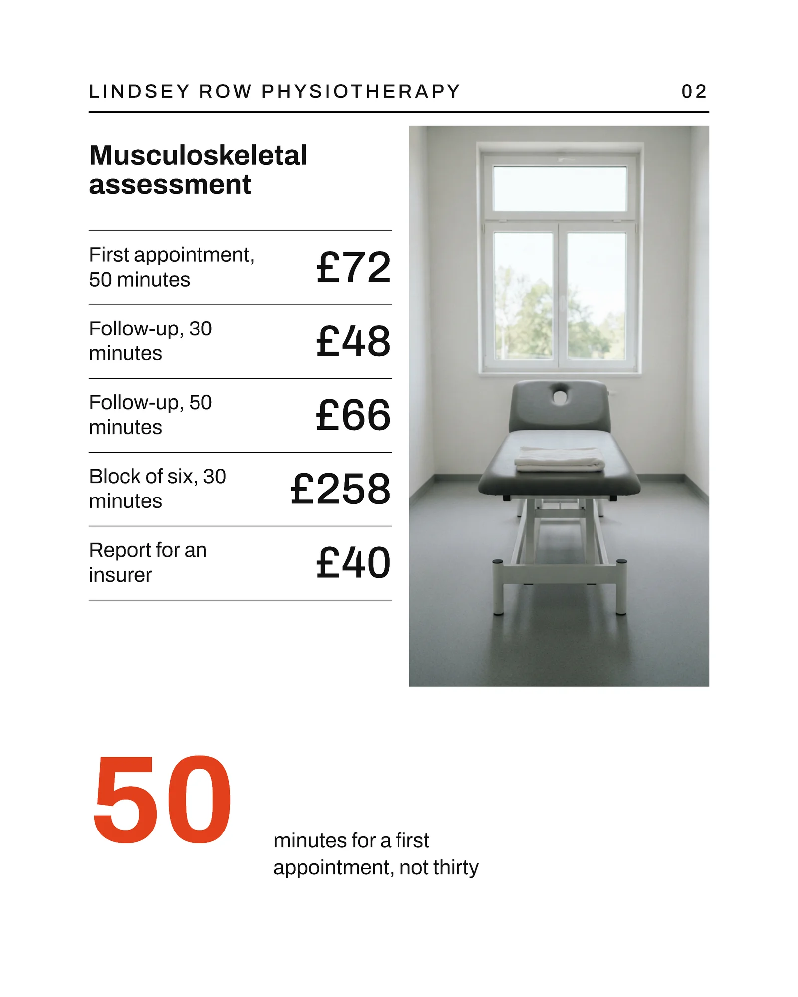 White Swiss Grid Physiotherapy Session Rate Carousel — 4-panel Facebook carousel carousel template, page 2 of 4