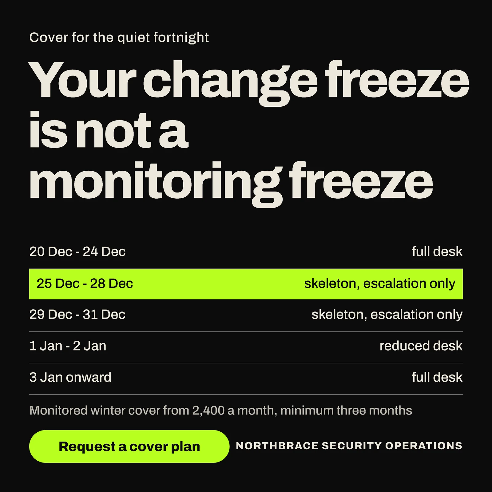 Security Operations Winter Change Freeze LinkedIn Ad — 1:1 LinkedIn ad template