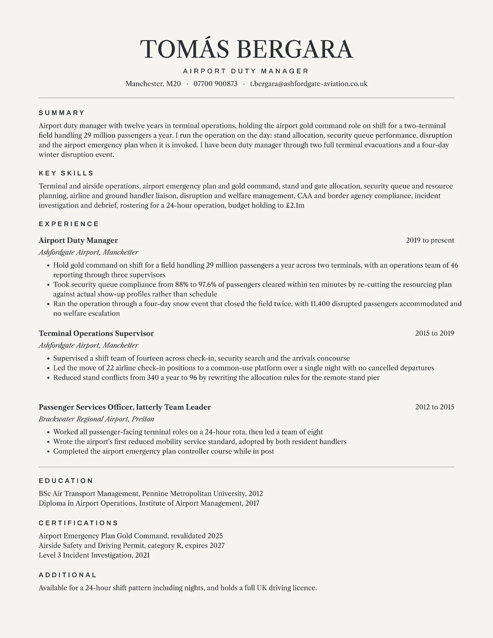 Airport Duty Manager Basic Resume — Letter Resume template