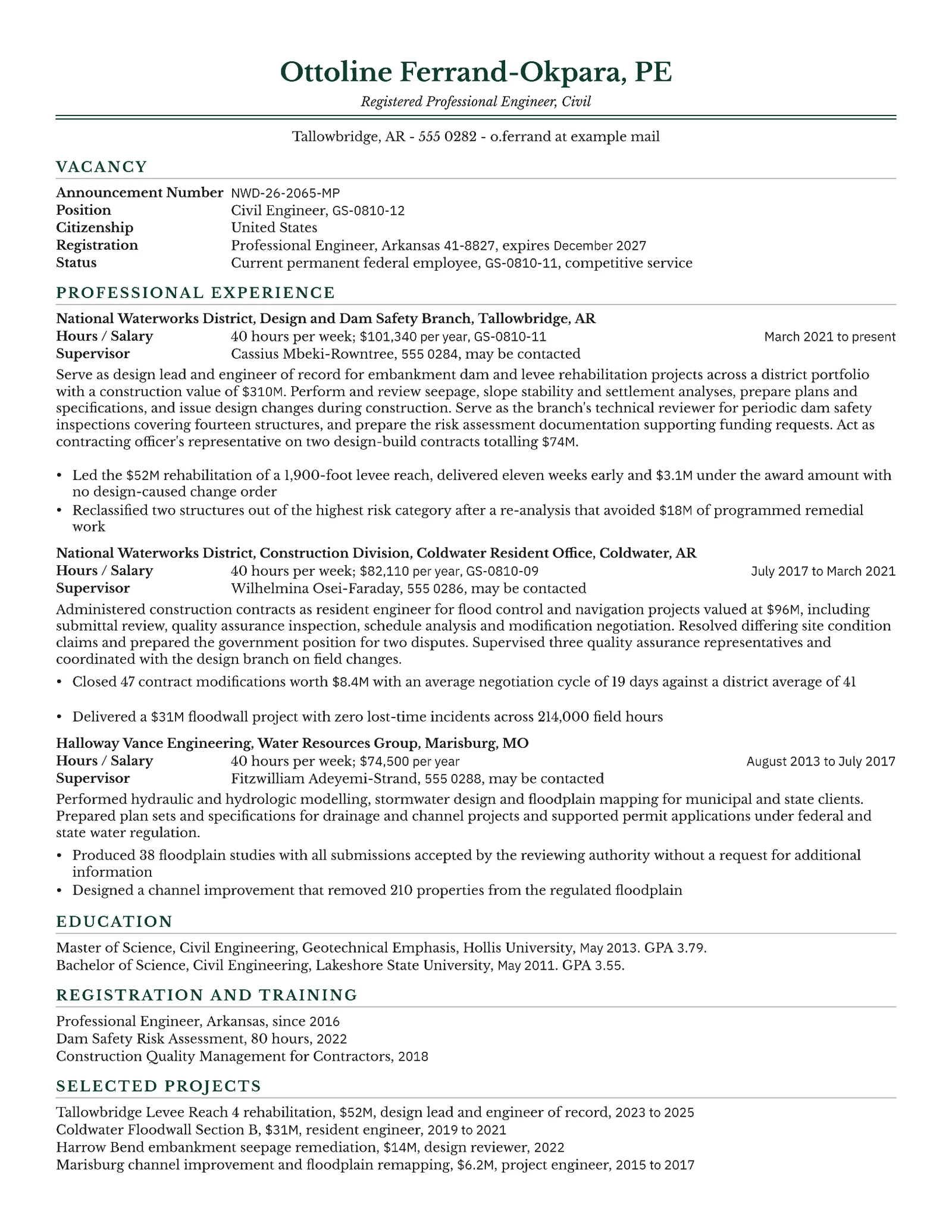 Federal Civil Engineer Resume — Letter Resume template