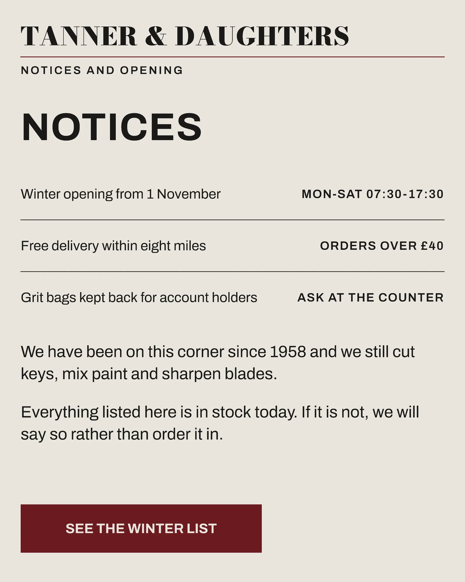 Newsprint Oxblood Small Ads Hardware Shop Winter Stock Facebook Carousel — 4-panel Facebook carousel carousel template, page 4 of 4