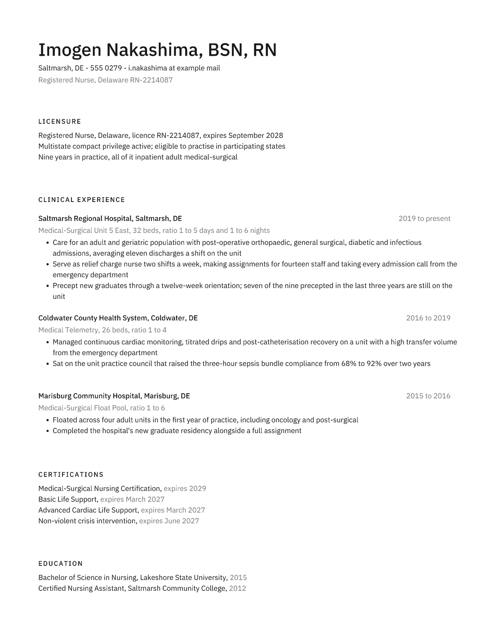 Basic Nursing Resume — Letter Resume template