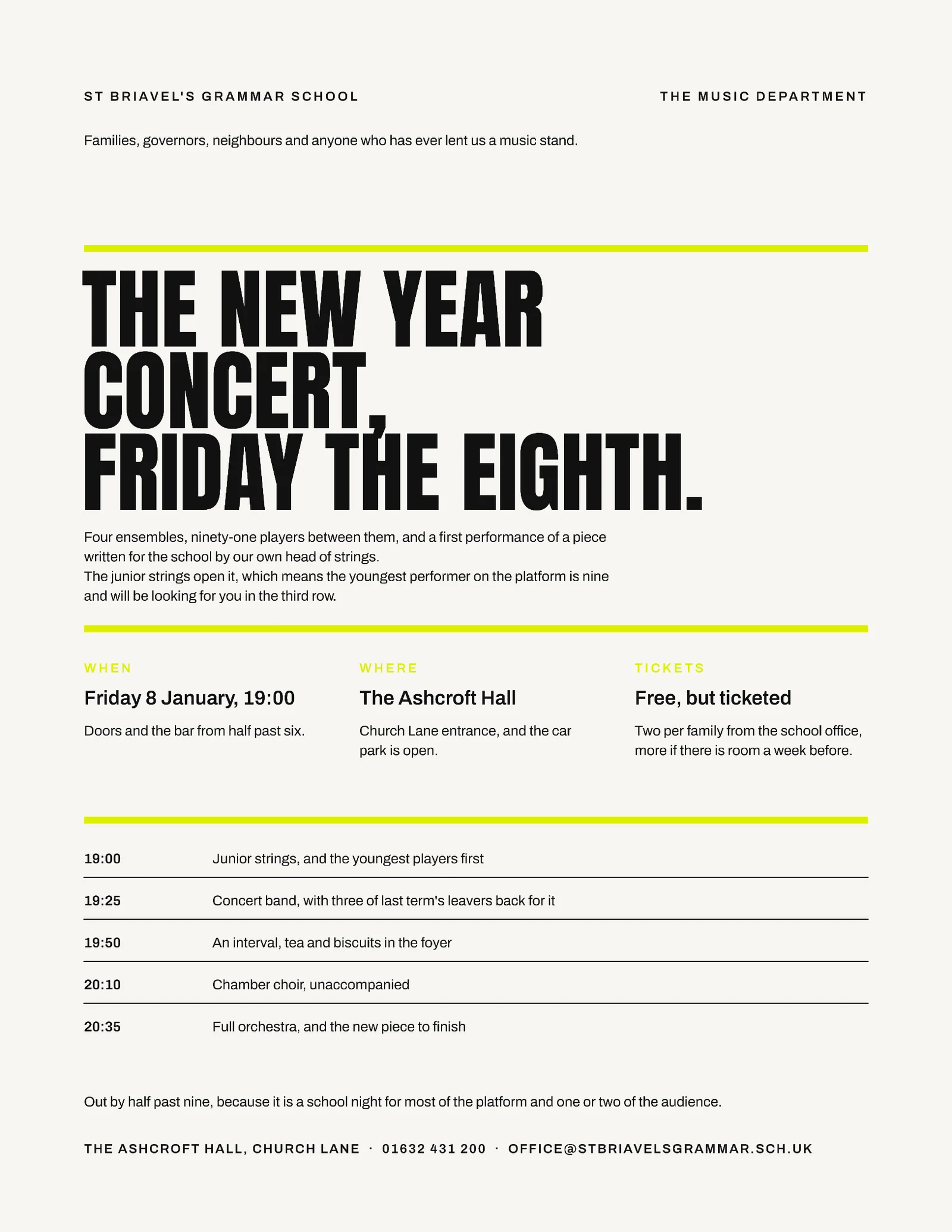 Chalk Ruled Registers School New Year Concert Invitation — Letter Invitation template