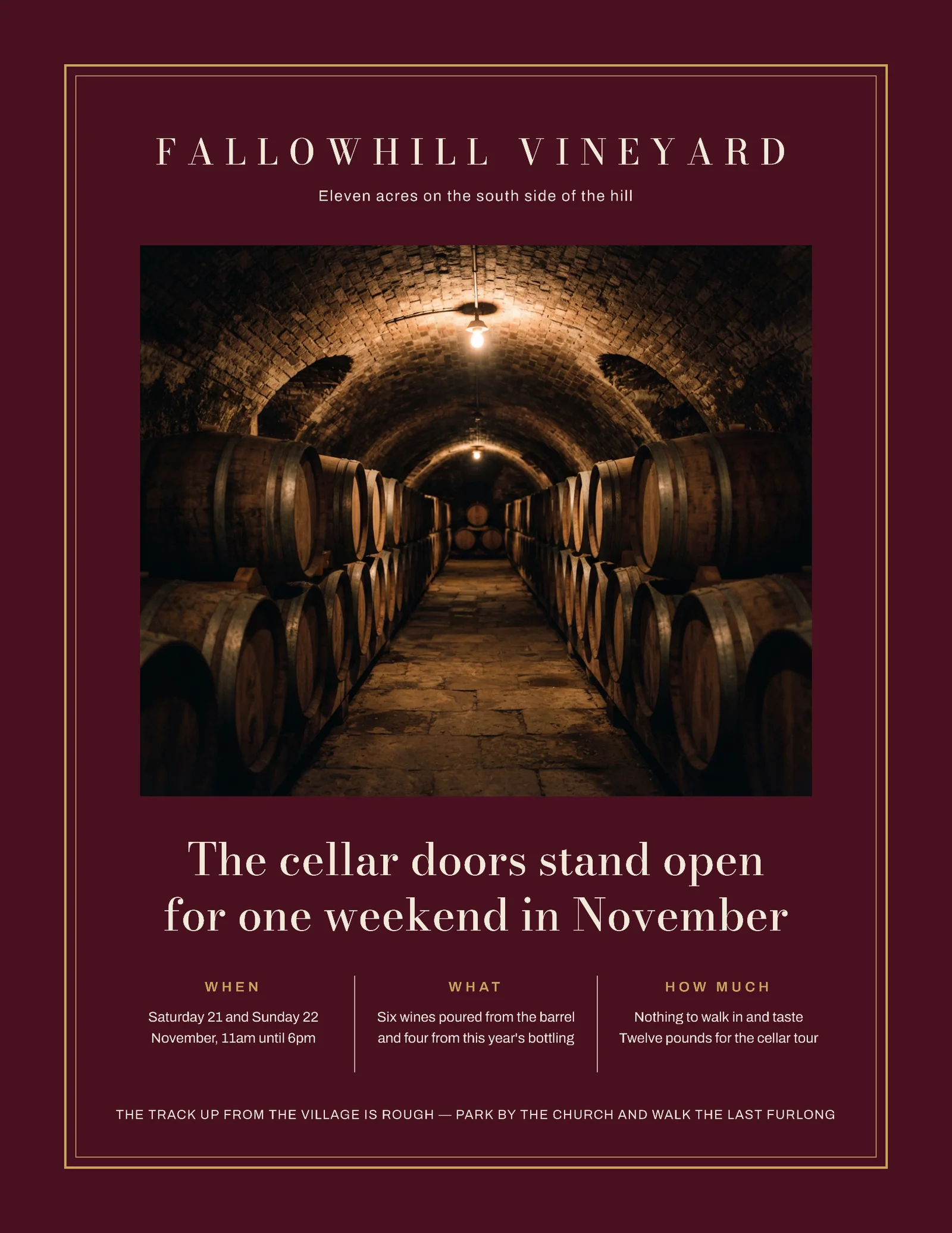 Bordeaux Gold Framed Inset Vineyard Cellar Door Open House Flyer — Letter Flyer template