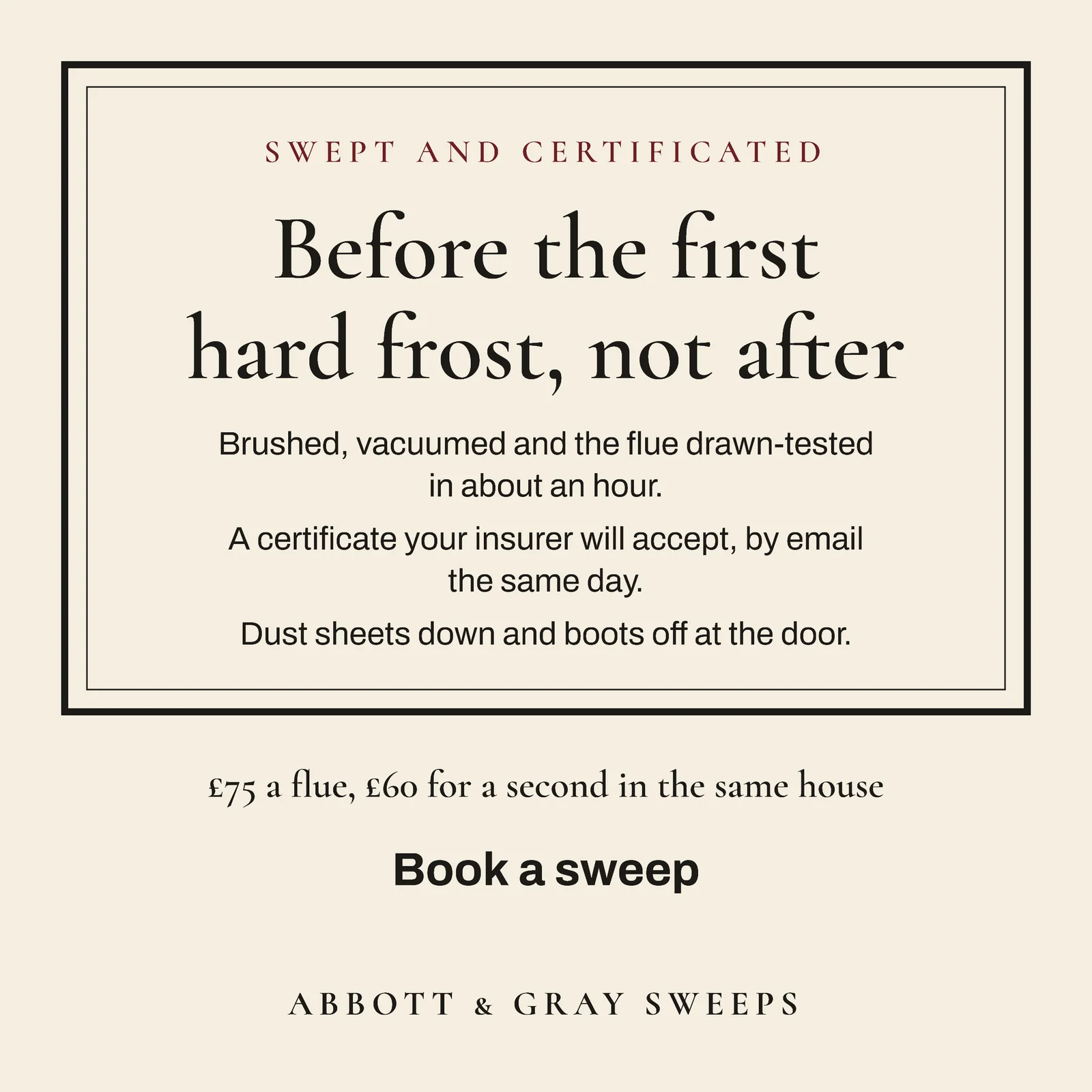 Chimney Sweep Winter Certificate Facebook Ad — 1:1 Facebook ad template