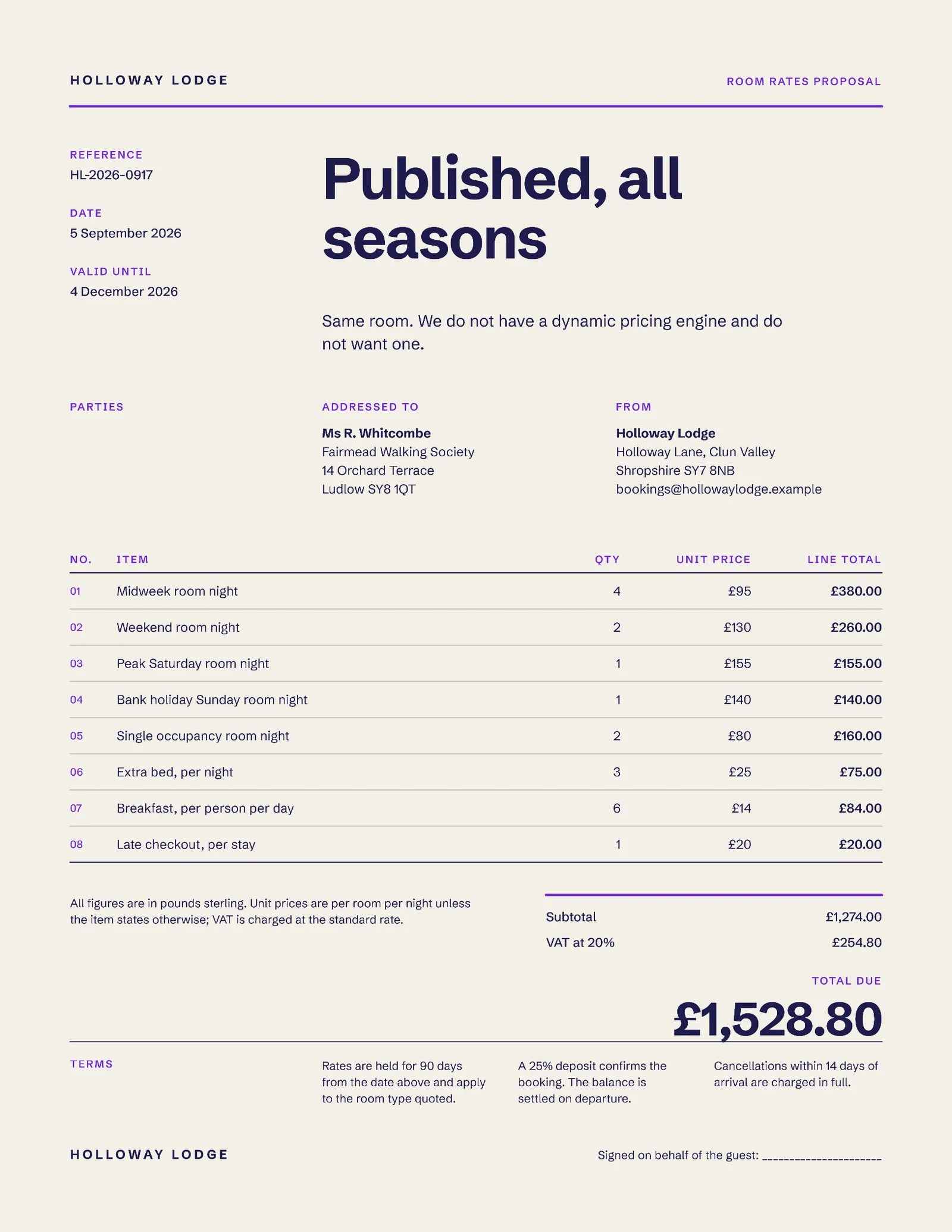 Room Rates Proposal — 2-page Proposal template, page 2 of 2