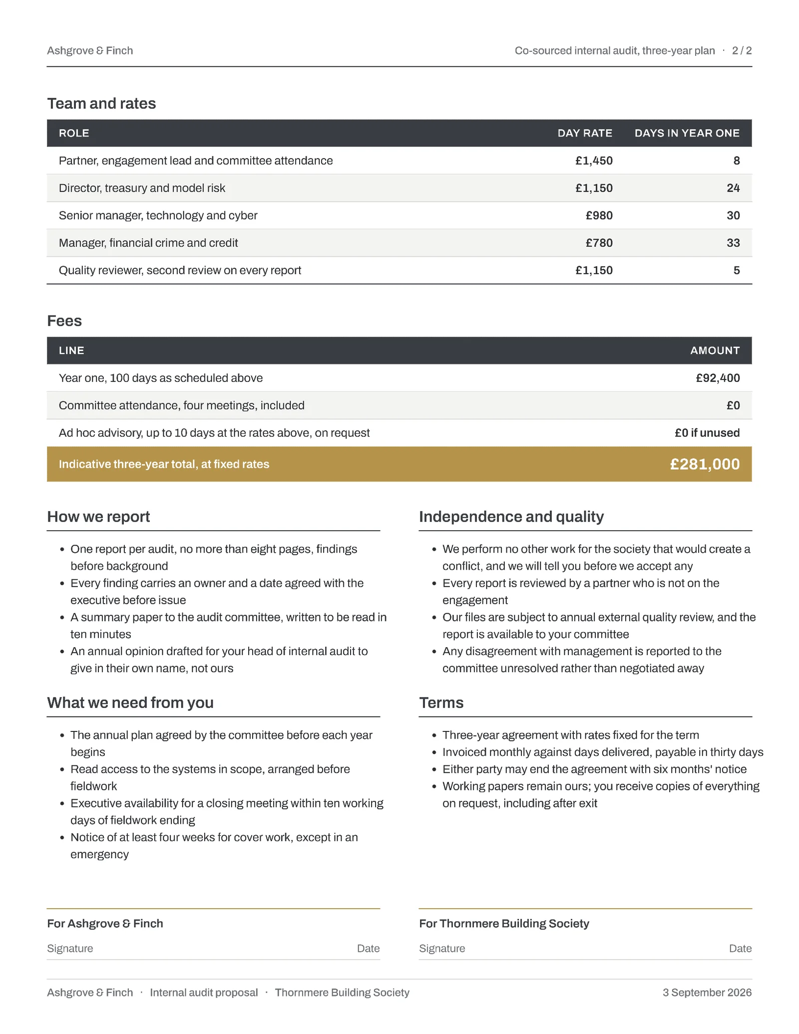 Graphite Gold Cosource Plan Internal Audit Proposal — 2-page Proposal template, page 2 of 2