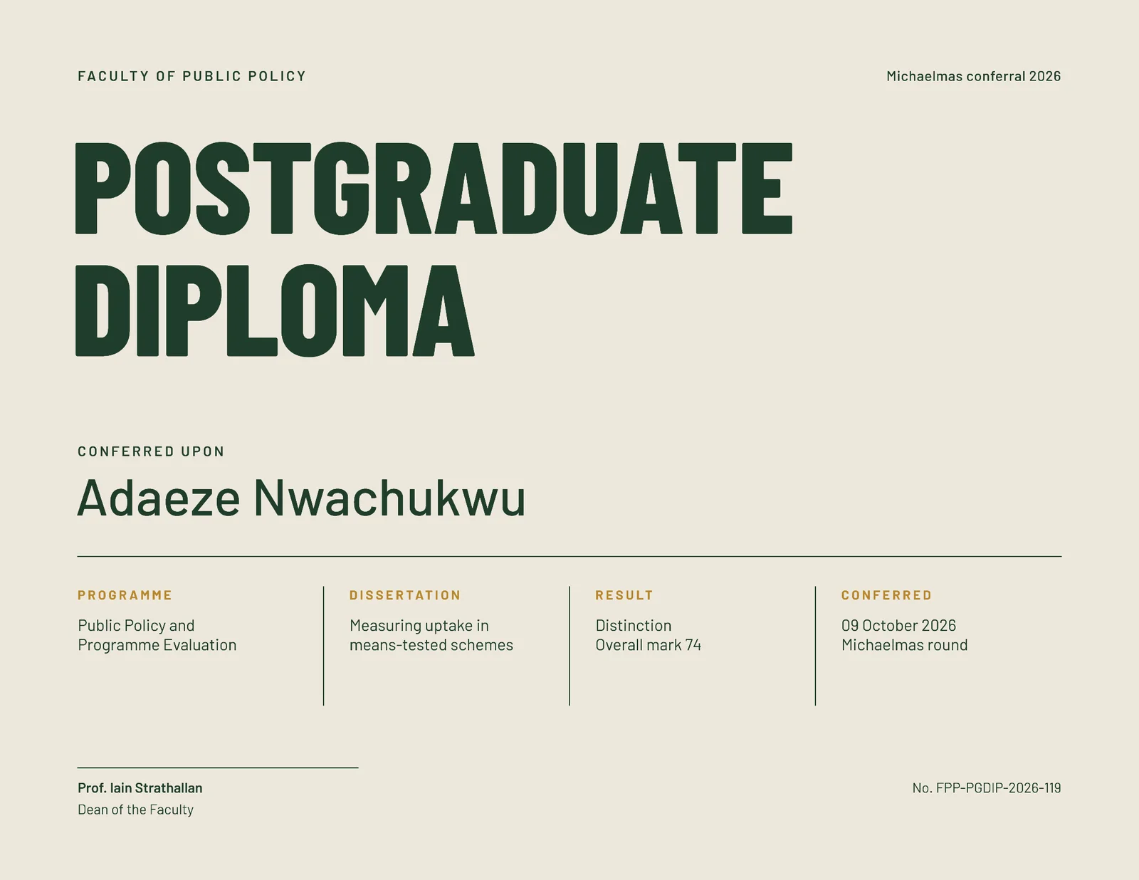 Forest Detail Cells Postgraduate Diploma Certificate — Letter landscape Certificate template