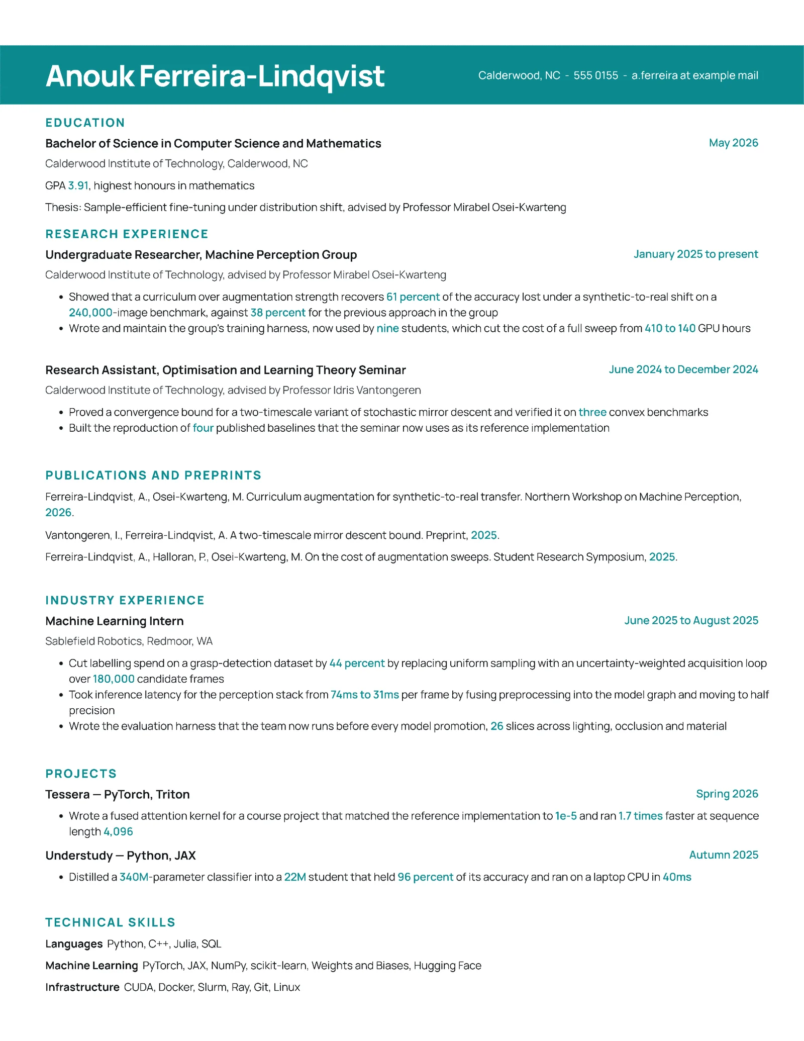 Machine Learning New Grad Resume — Letter Resume template