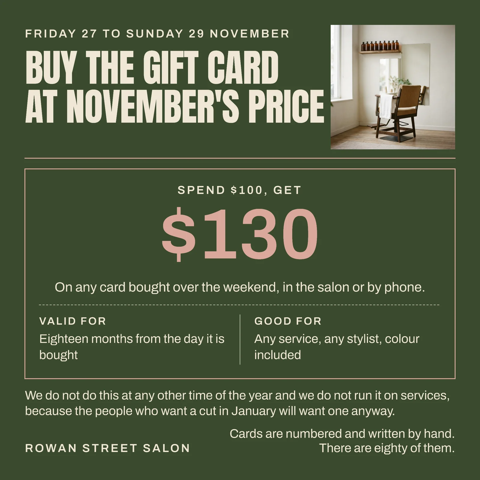 Olive Ruled Voucher Block Salon Black Friday Instagram Ad — 1:1 Instagram ad template