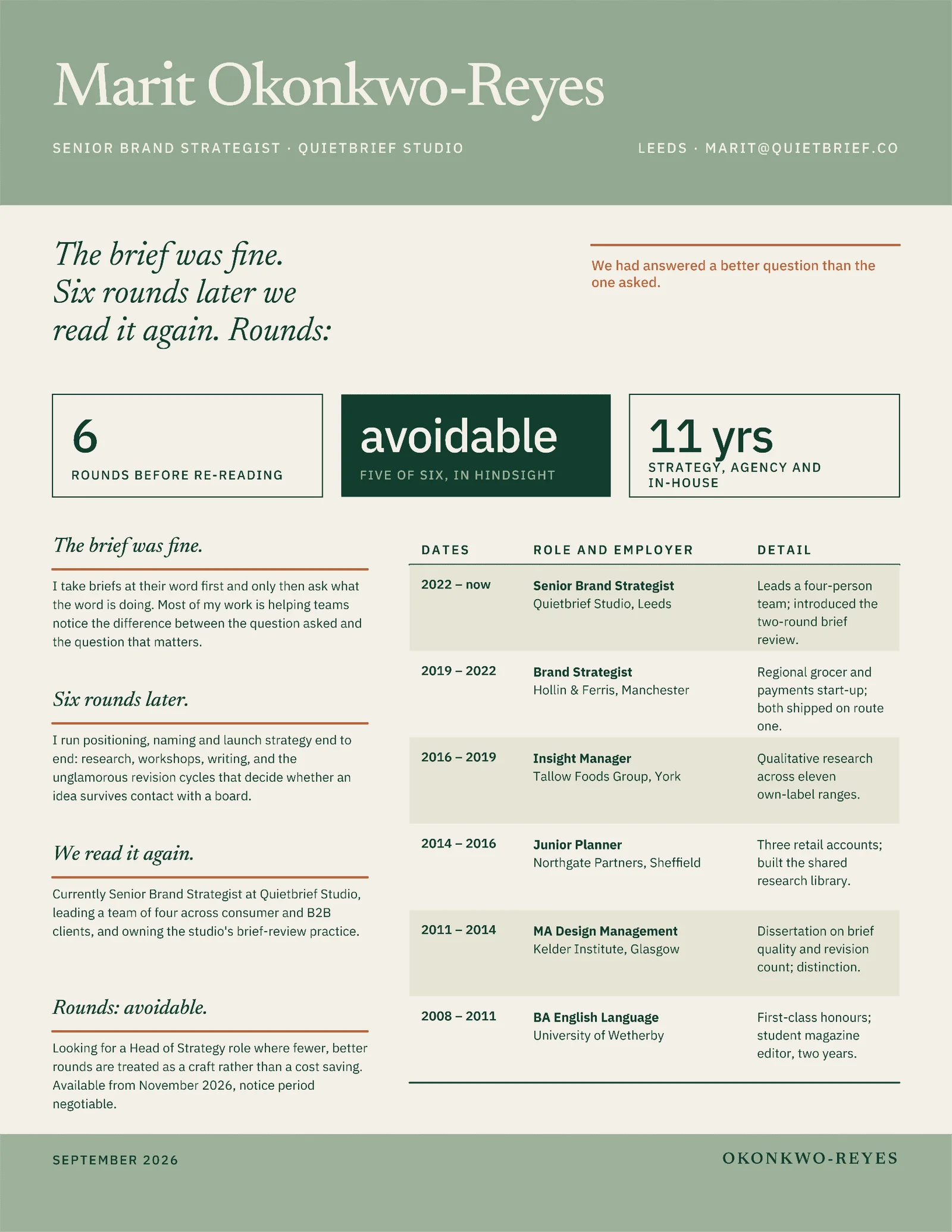Brief Rounds Resume — 2-page Resume template, page 2 of 2