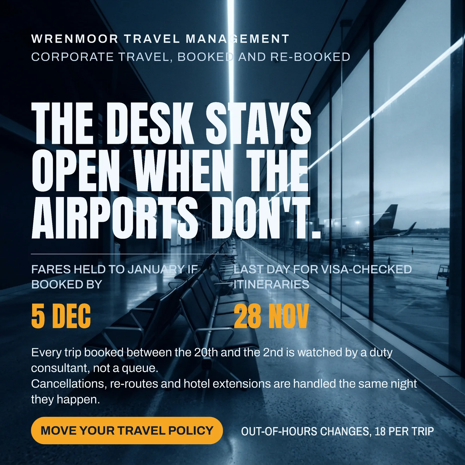 Travel Management Festive Booking Cut-Off LinkedIn Ad — 1:1 LinkedIn ad template