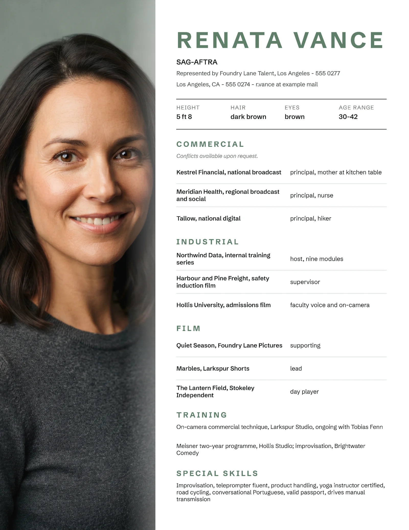 Commercial Actor Resume — Letter Resume template