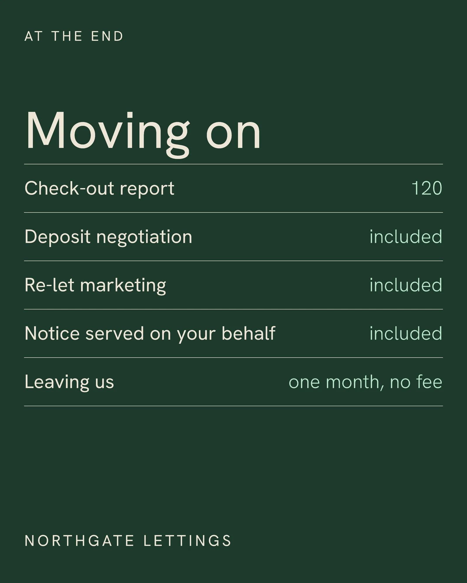 Lettings What Is Included Spec Table Facebook Carousel — 5-panel Instagram carousel carousel template, page 5 of 5