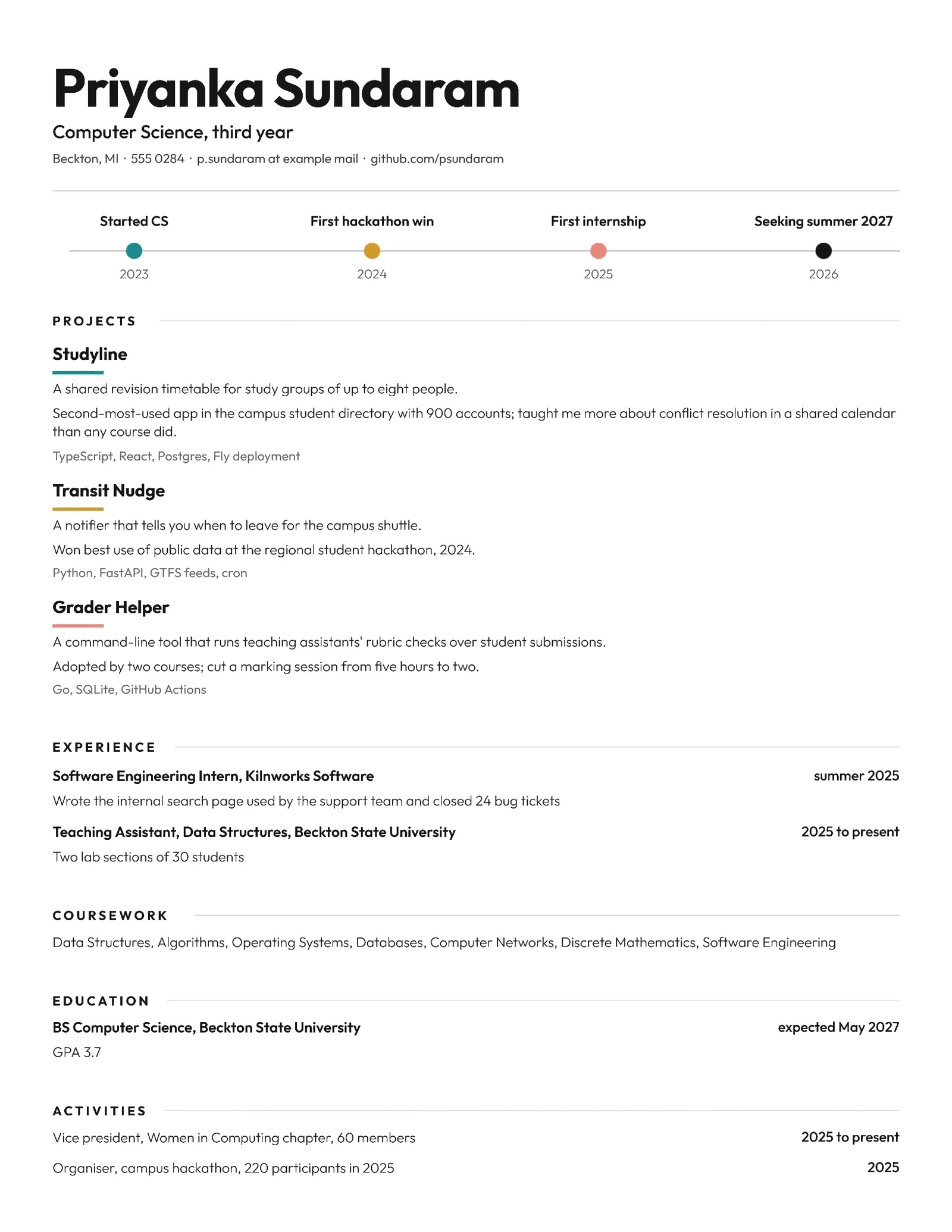 Software Engineering Intern Resume — Letter Resume template