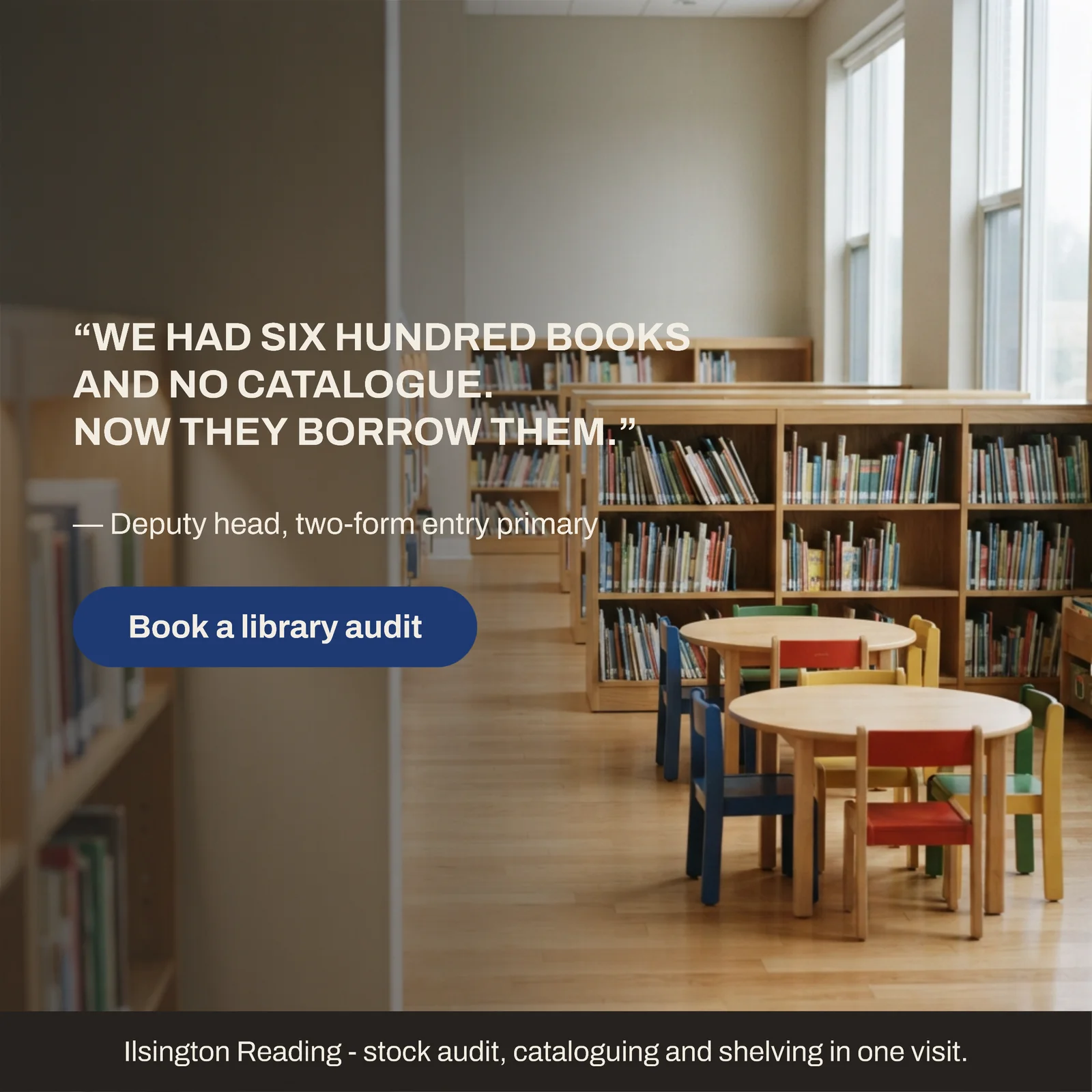 Library quote with button — 1:1 Instagram ad template