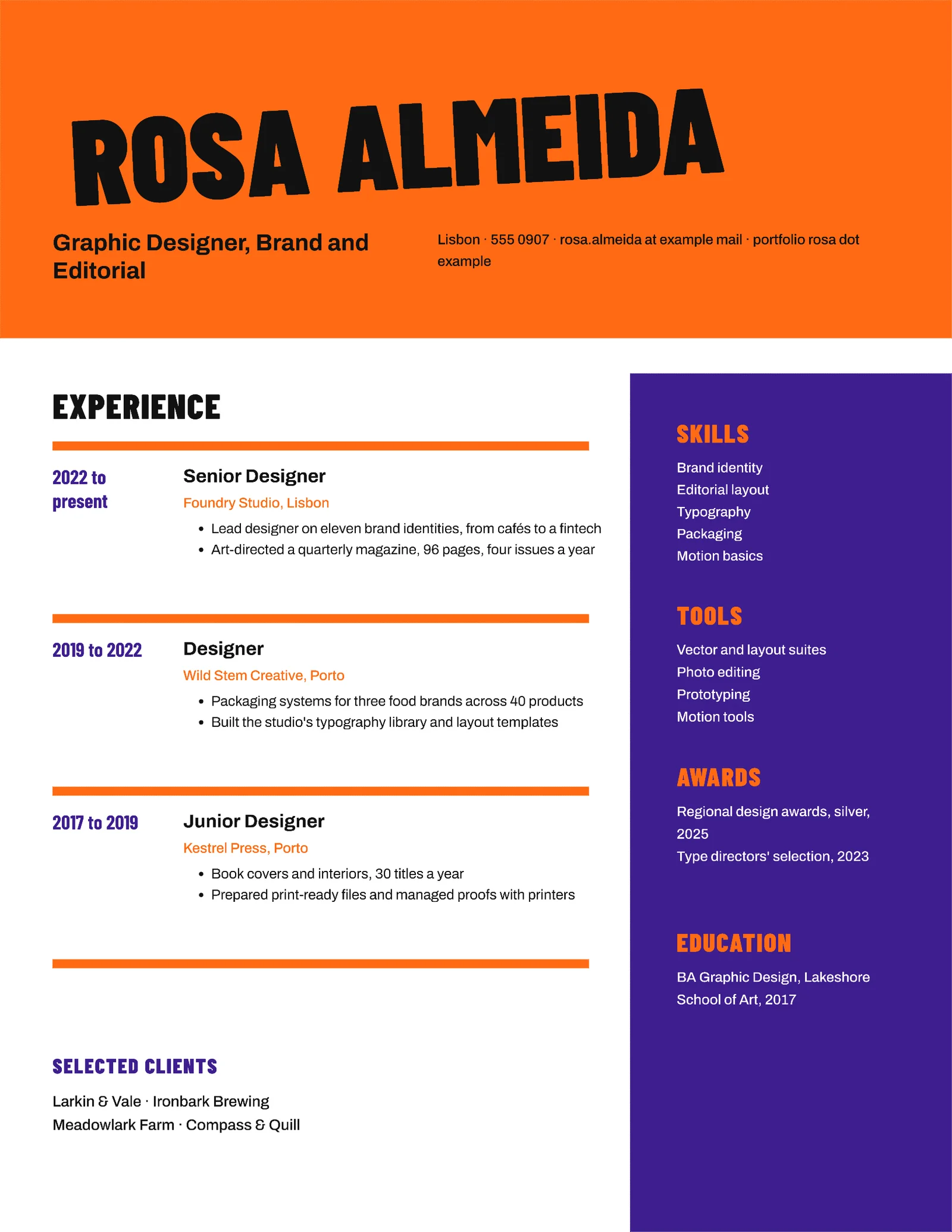 Creative Colour Blocks Graphic Designer Résumé — 2-page Resume template, page 2 of 2