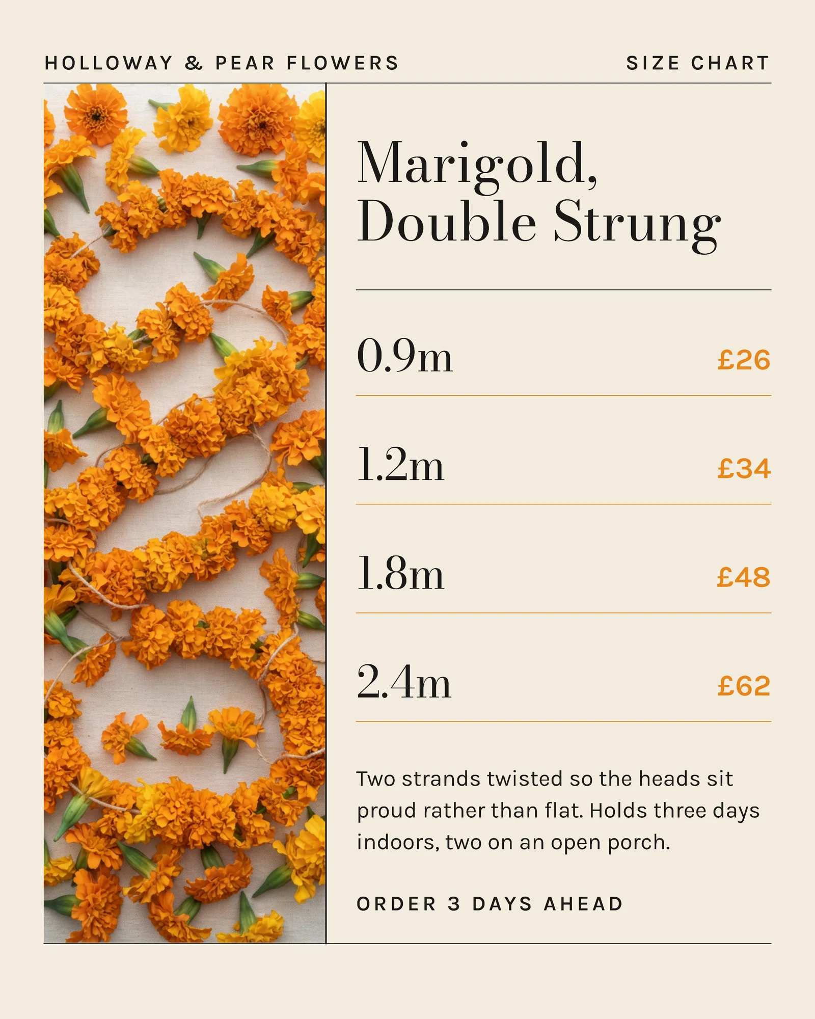 Bone Marigold Stem Length Size Table Florist Diwali Garlands Facebook Carousel — 4-panel Facebook carousel carousel template, page 2 of 4