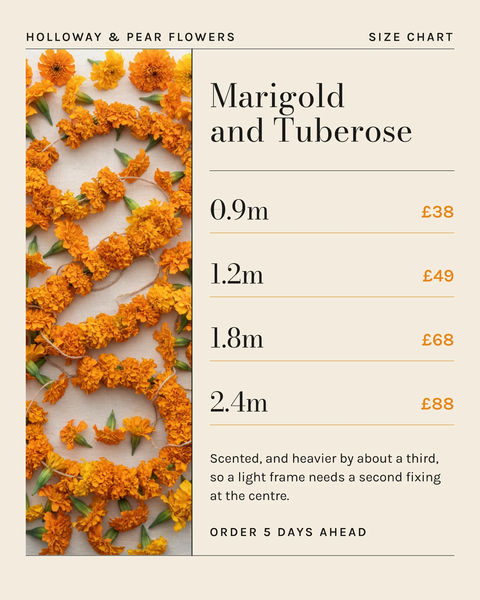 Bone Marigold Stem Length Size Table Florist Diwali Garlands Facebook Carousel — 4-panel Facebook carousel carousel template, page 3 of 4