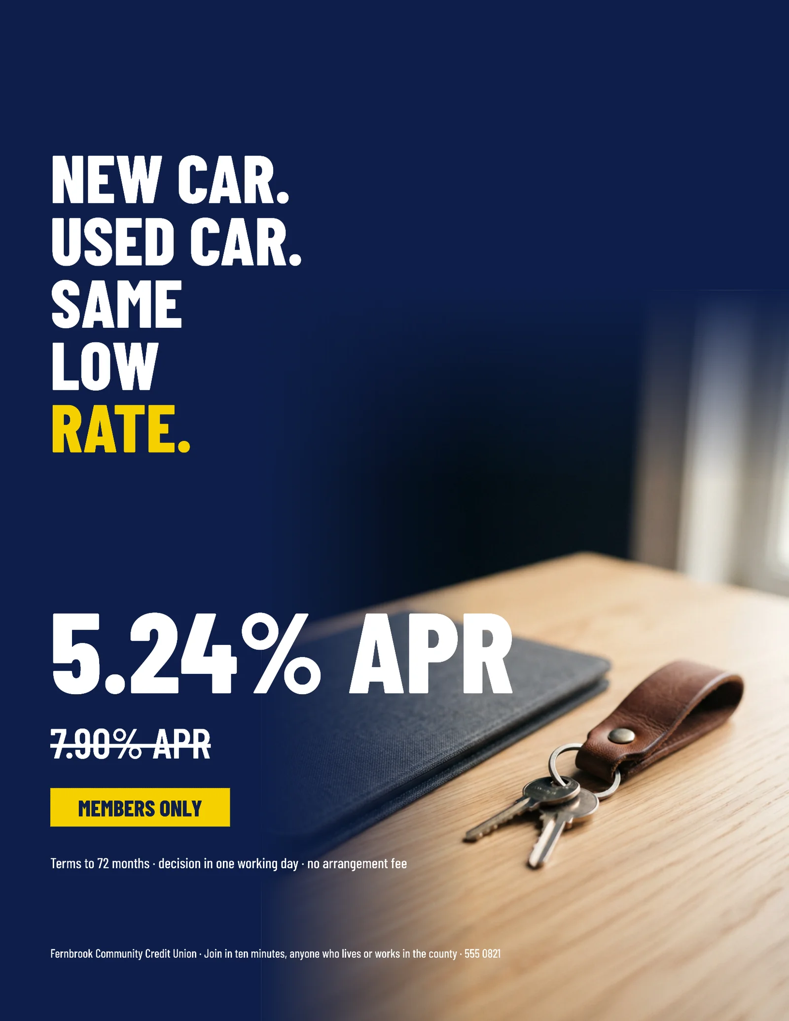 Navy Condensed Column Credit Union Auto Loan Flyer — Letter Flyer template