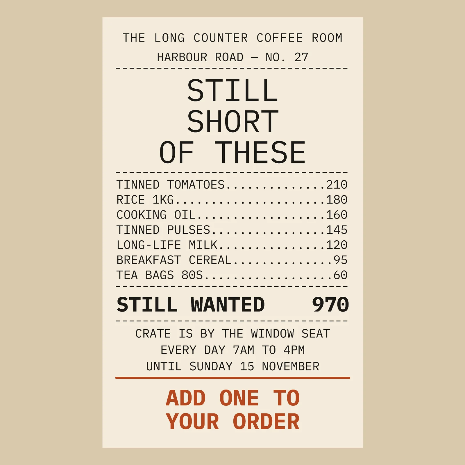 Oat Receipt Coffee Room Food Drive Facebook Ad — 1:1 Facebook ad template