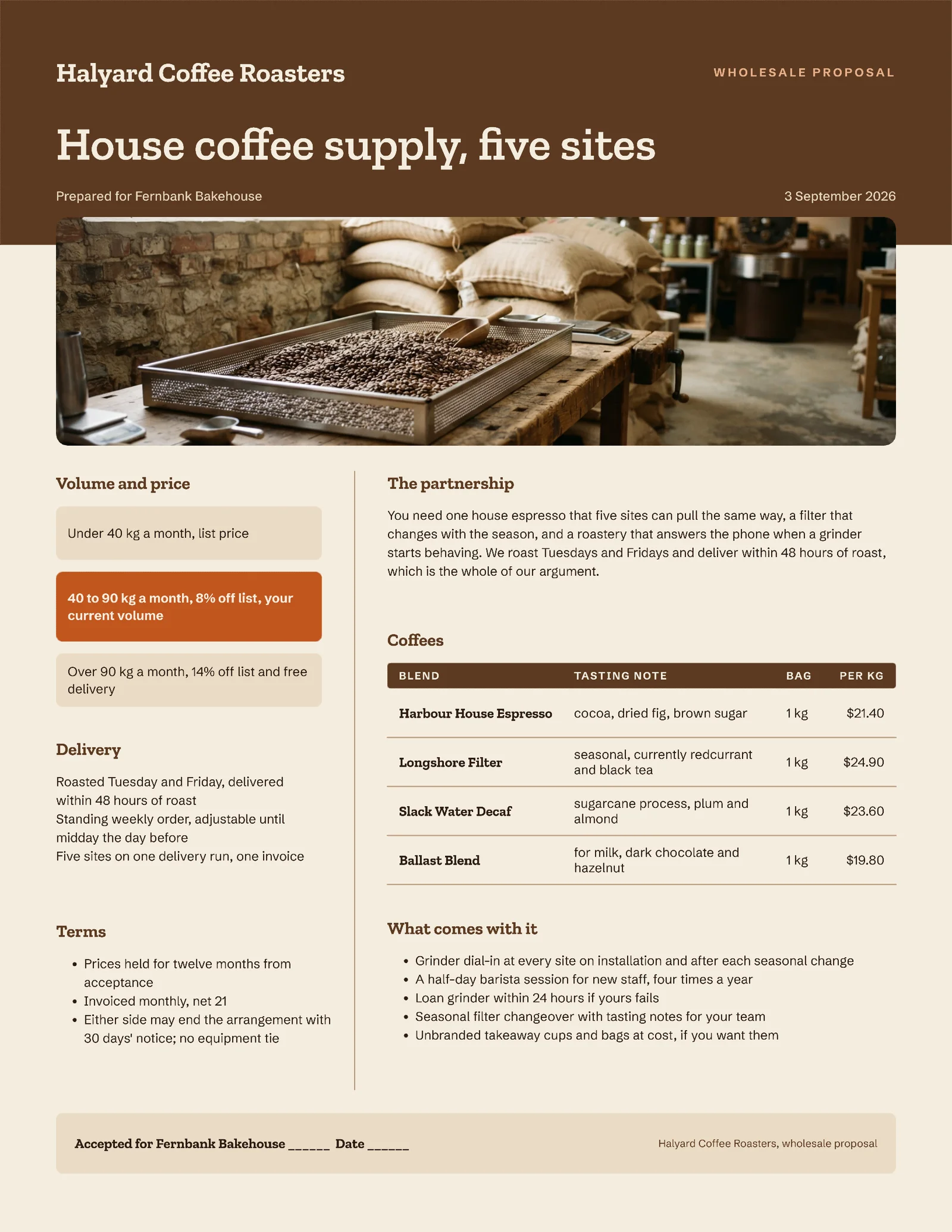 Umber Cream Coffee Wholesale Supply Proposal — 2-page Proposal template, page 2 of 2