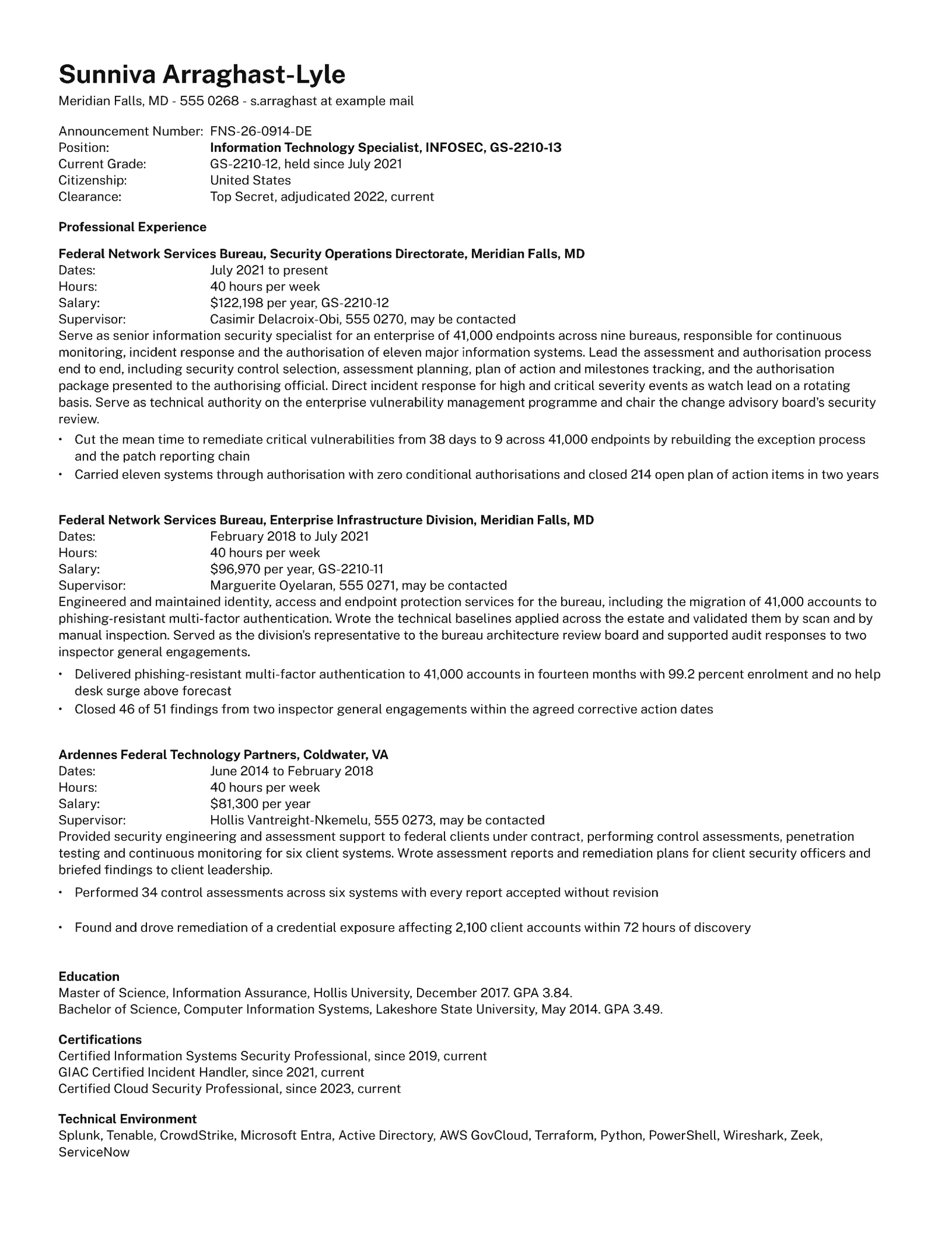 Federal IT Specialist Resume — Letter Resume template
