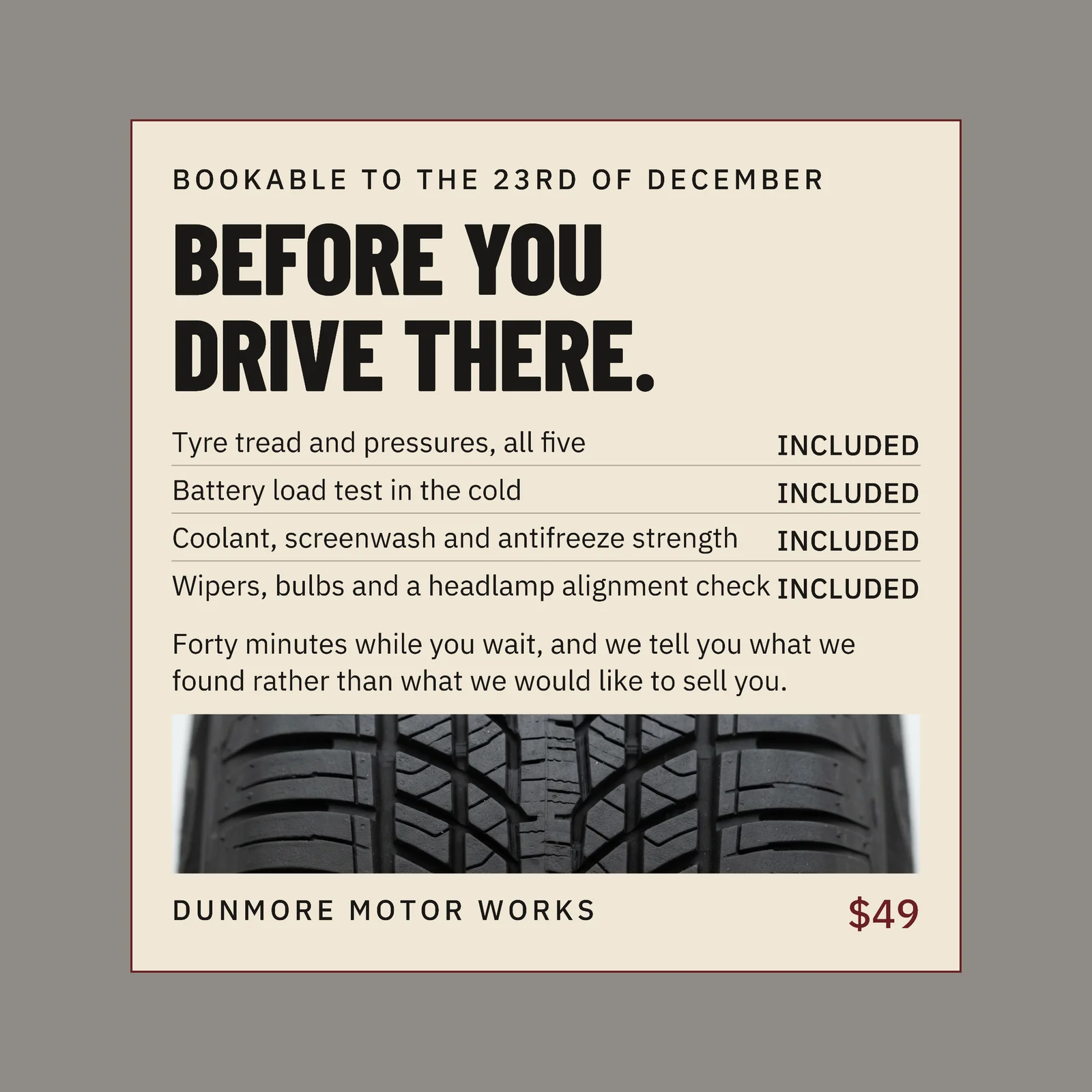 Bone Notice Card Garage Christmas Winter Check Facebook Ad — 1:1 Facebook ad template