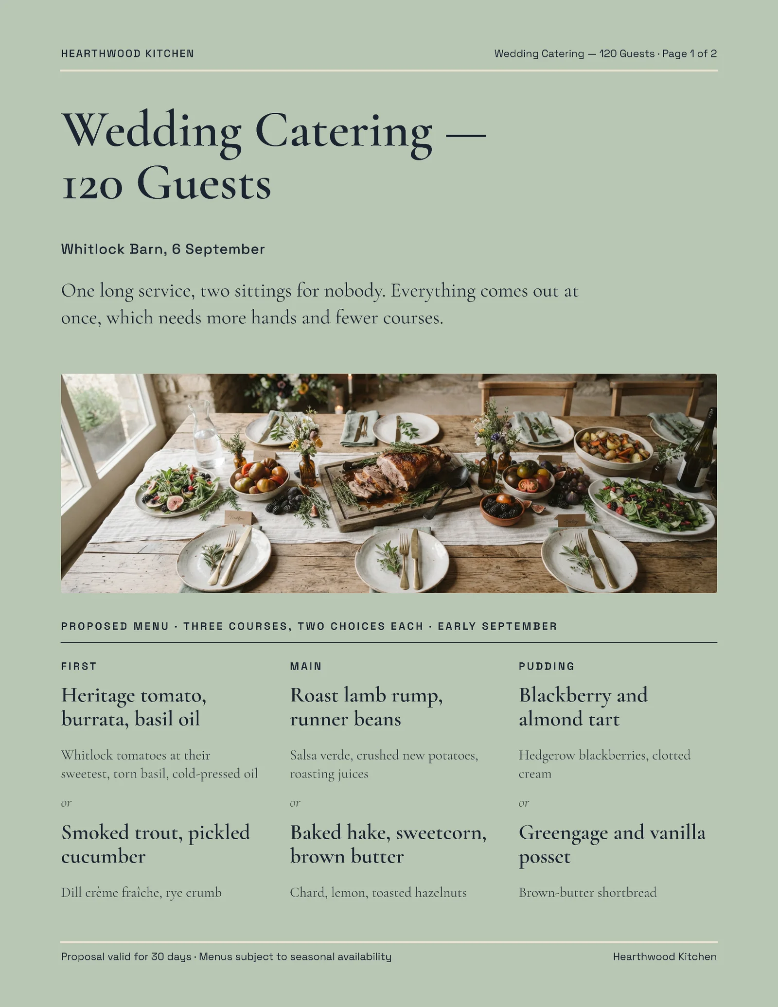 Wedding Catering Proposal — 2-page Proposal template, page 1 of 2