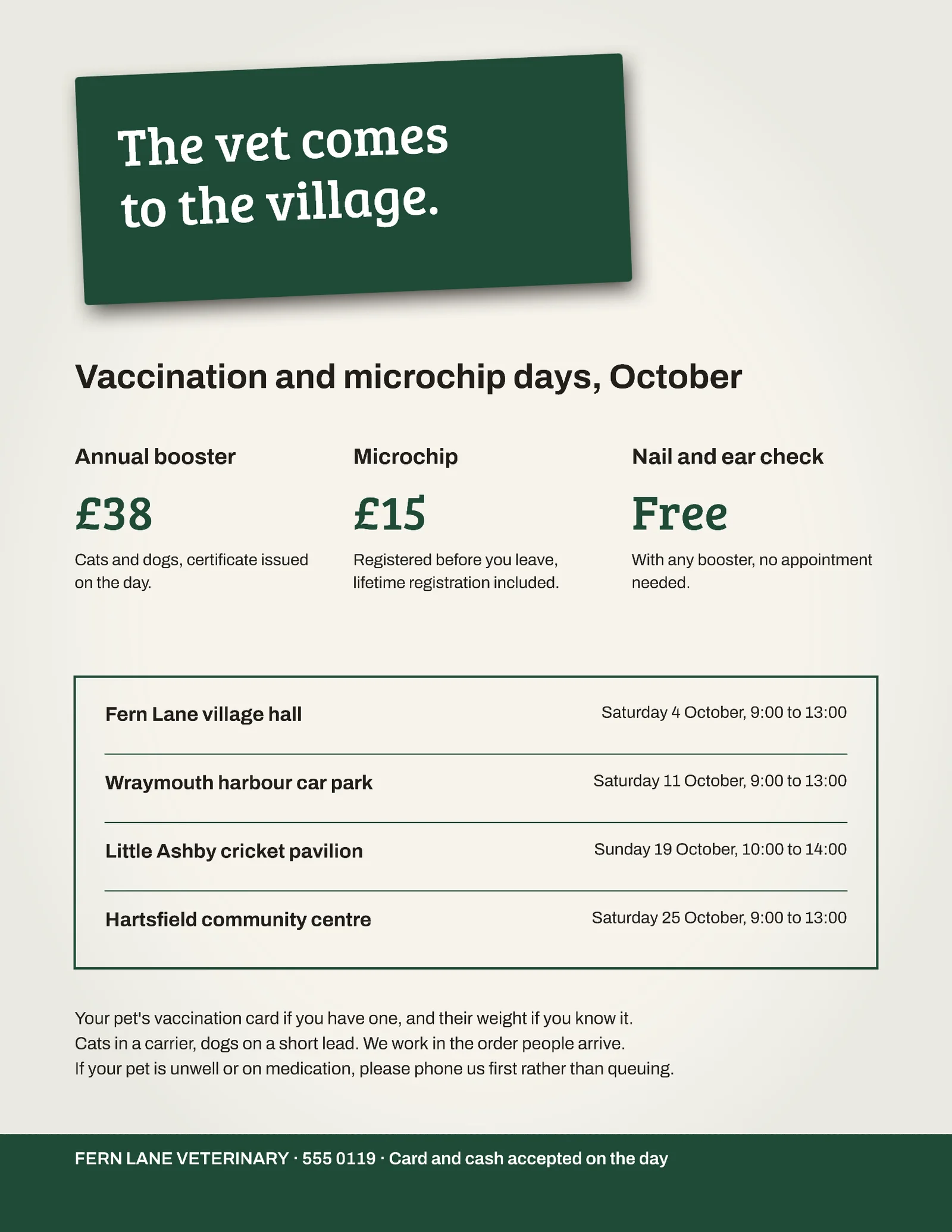 Paper Green Note Card Mobile Vet Clinic Day Flyer — Letter Flyer template