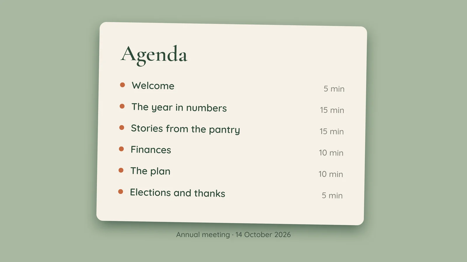 Agenda On A Card Slide — 16:9 Slide template