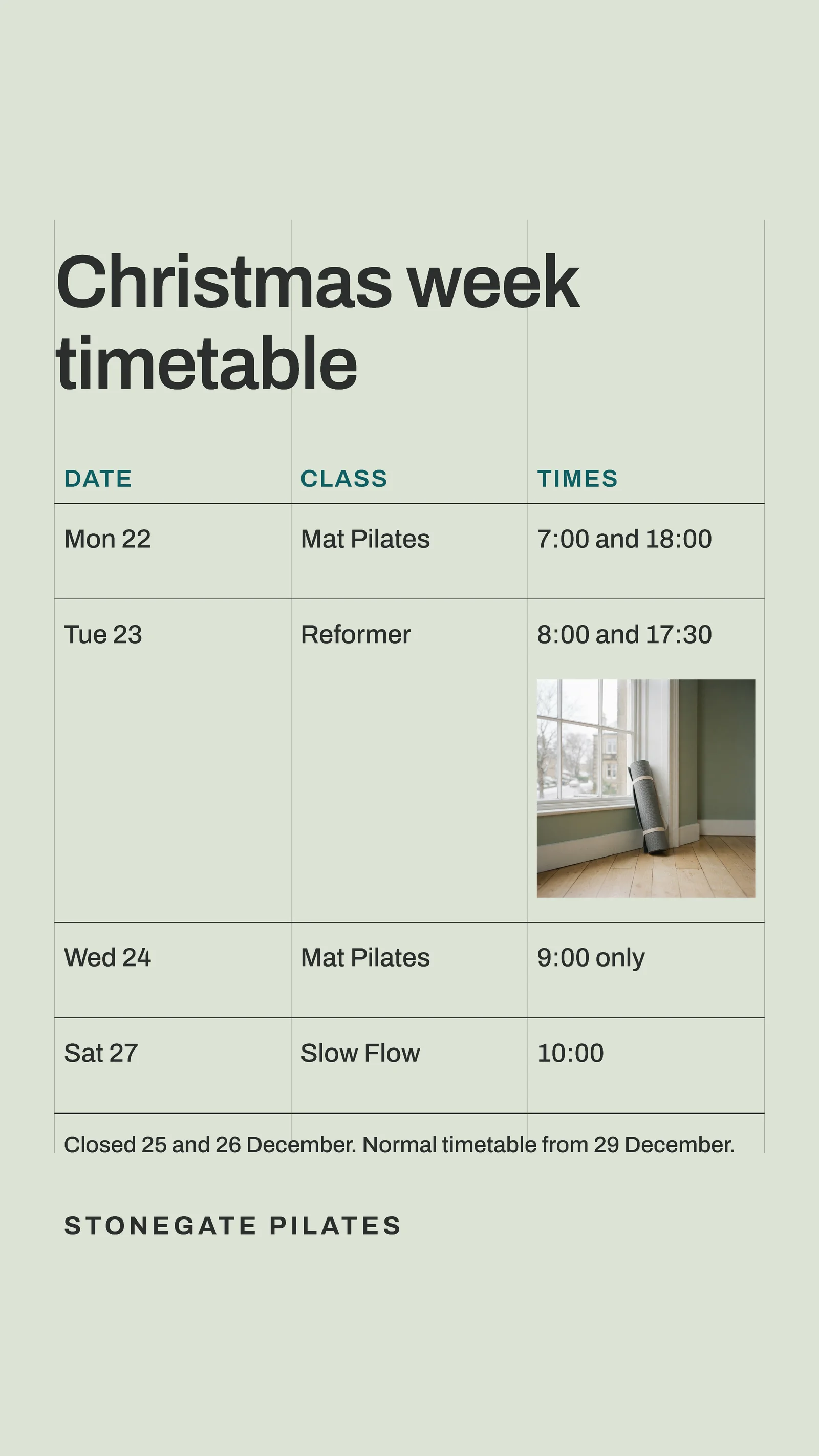 Swiss Grid Christmas Week Timetable Instagram Story — 9:16 Instagram story template