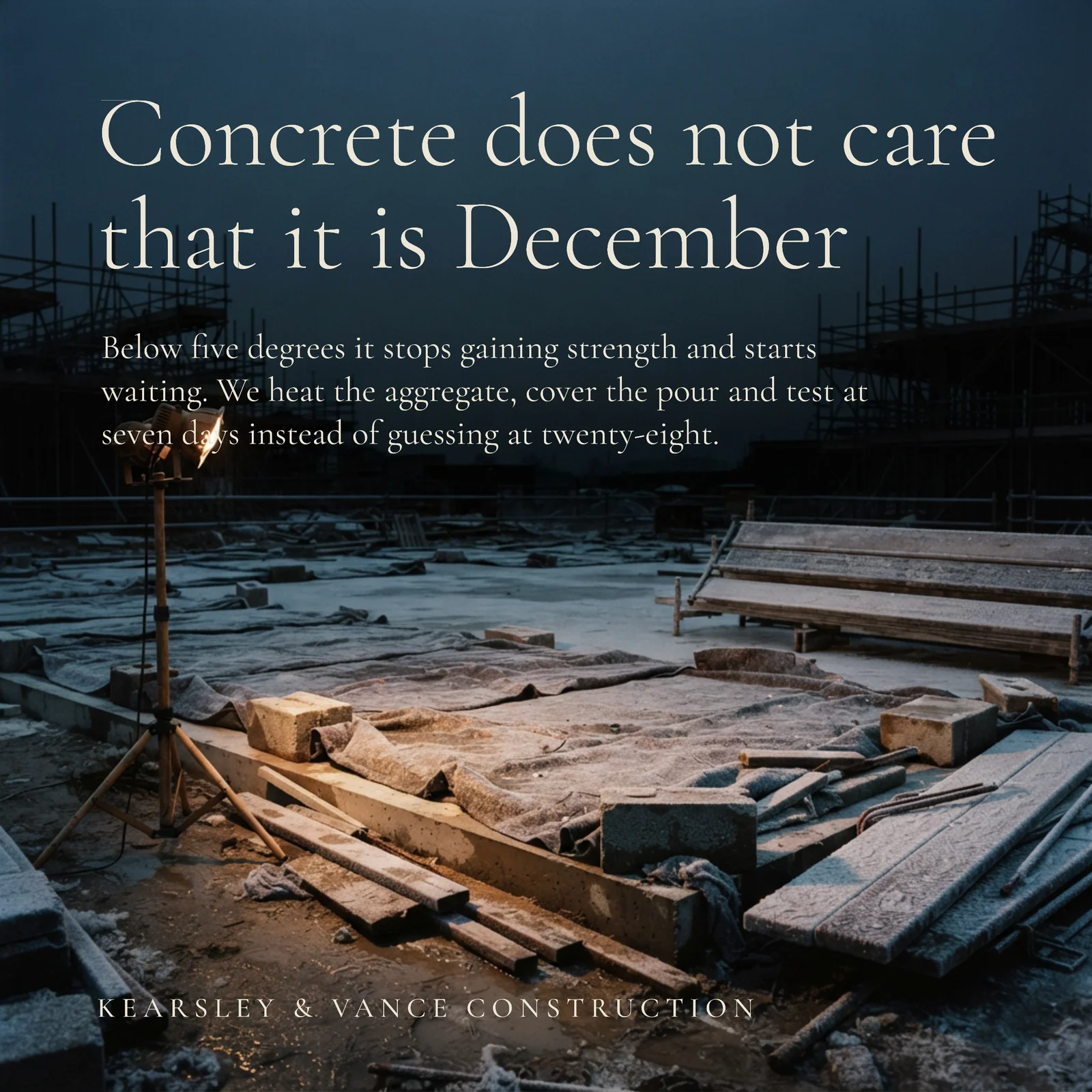 Construction Winter Concrete Pour LinkedIn Post — 1:1 LinkedIn post template
