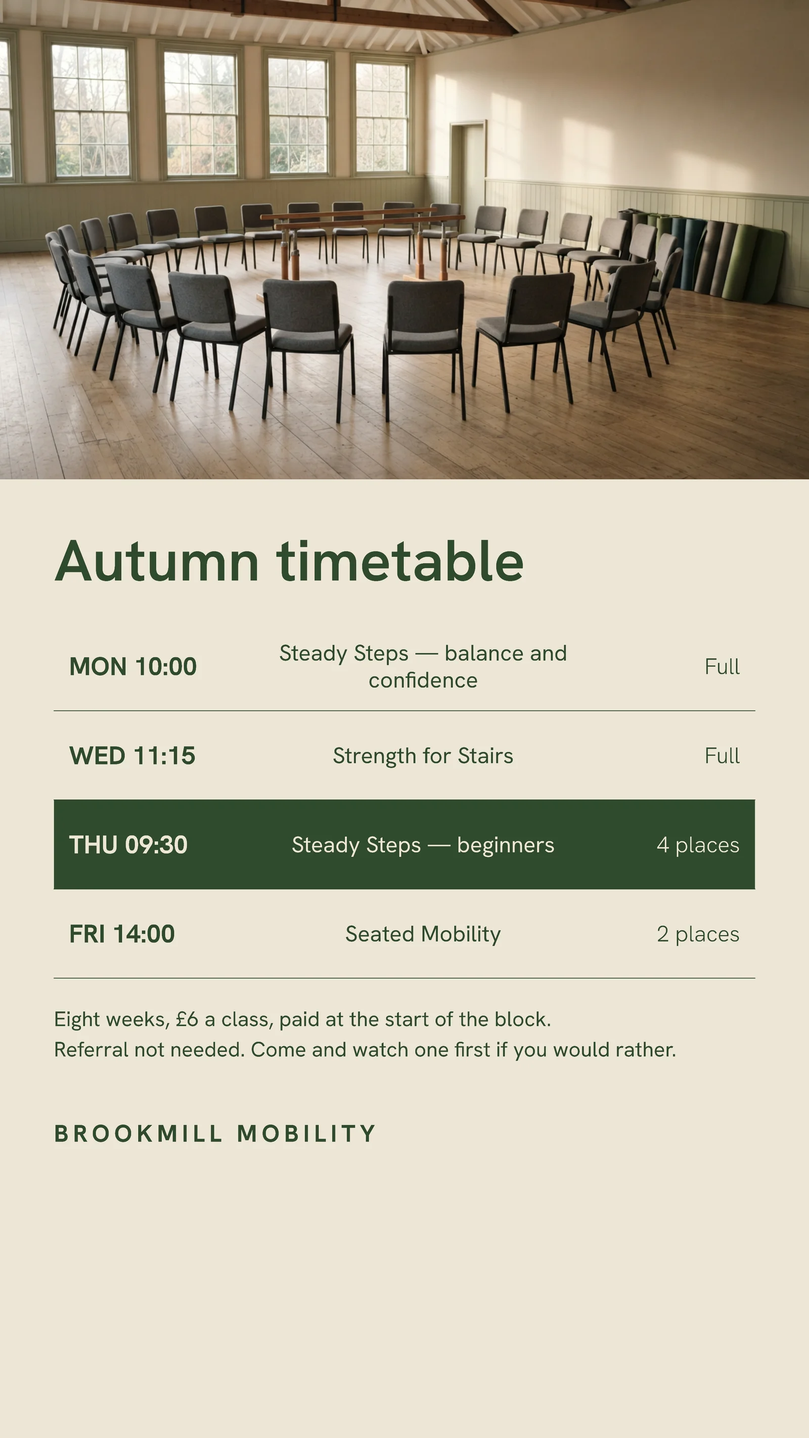 Mobility Class Timetable Physio Facebook Story — 9:16 Facebook story template