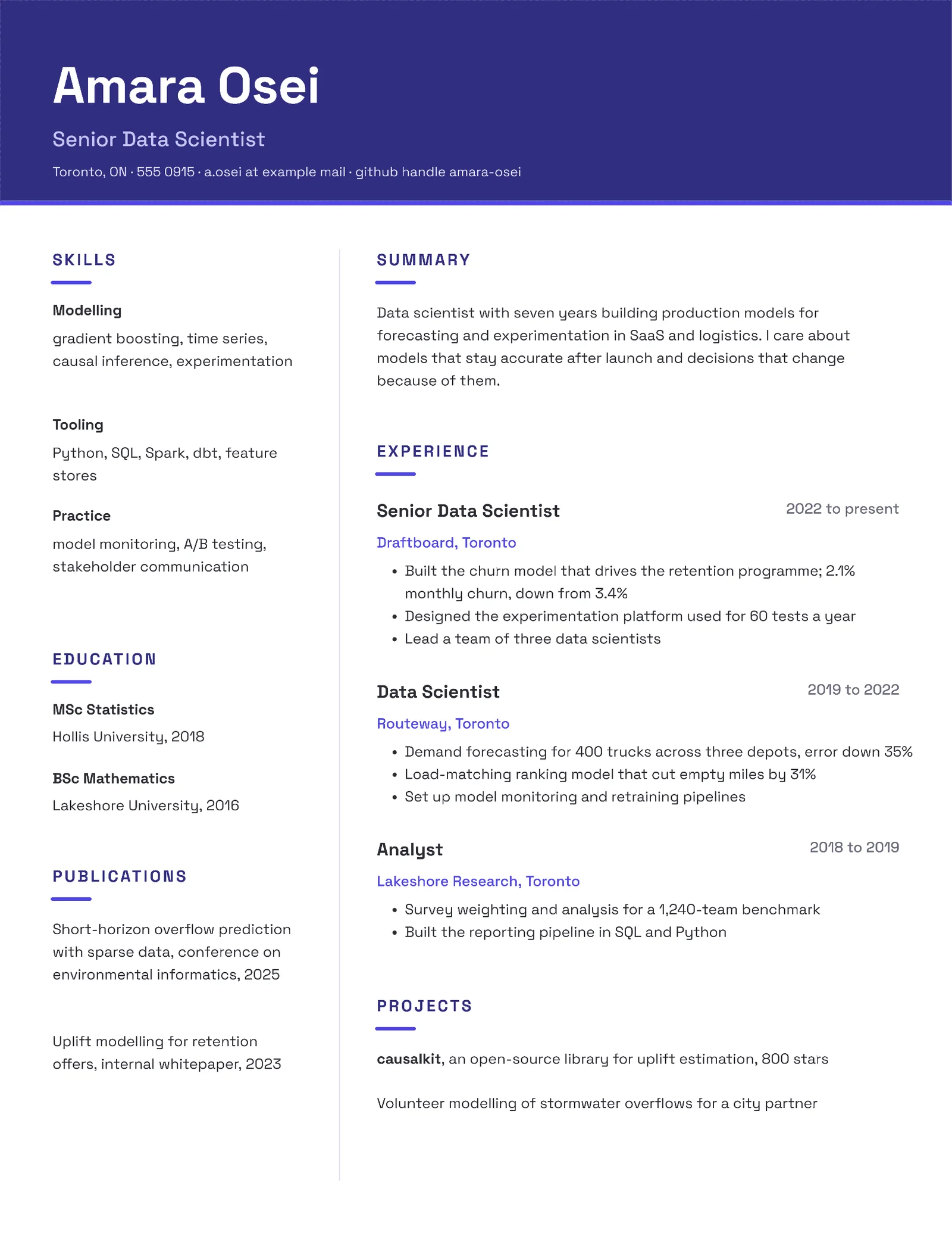 Modern Header Band Data Scientist Résumé — Letter Resume template