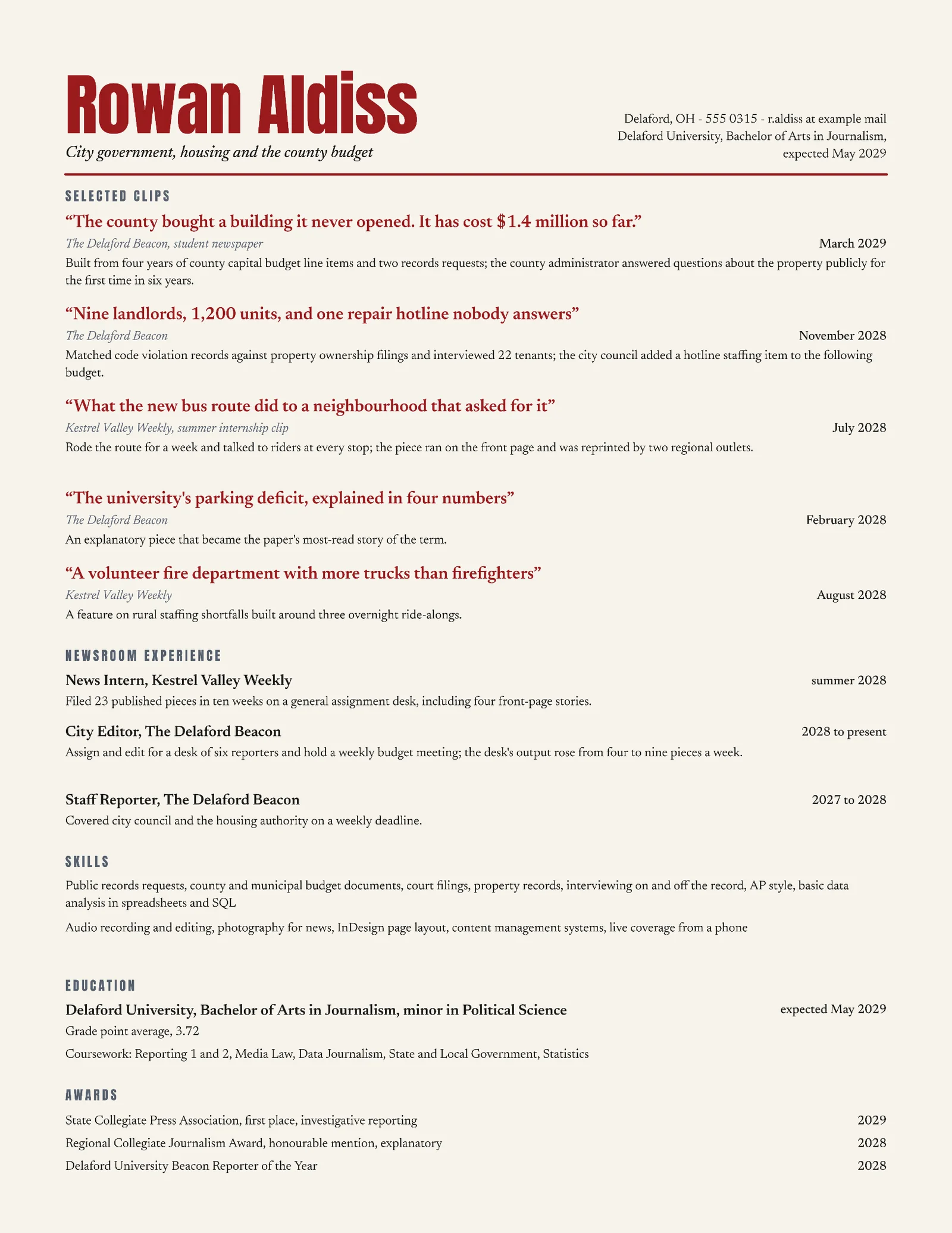Journalism Internship Resume — Letter Resume template