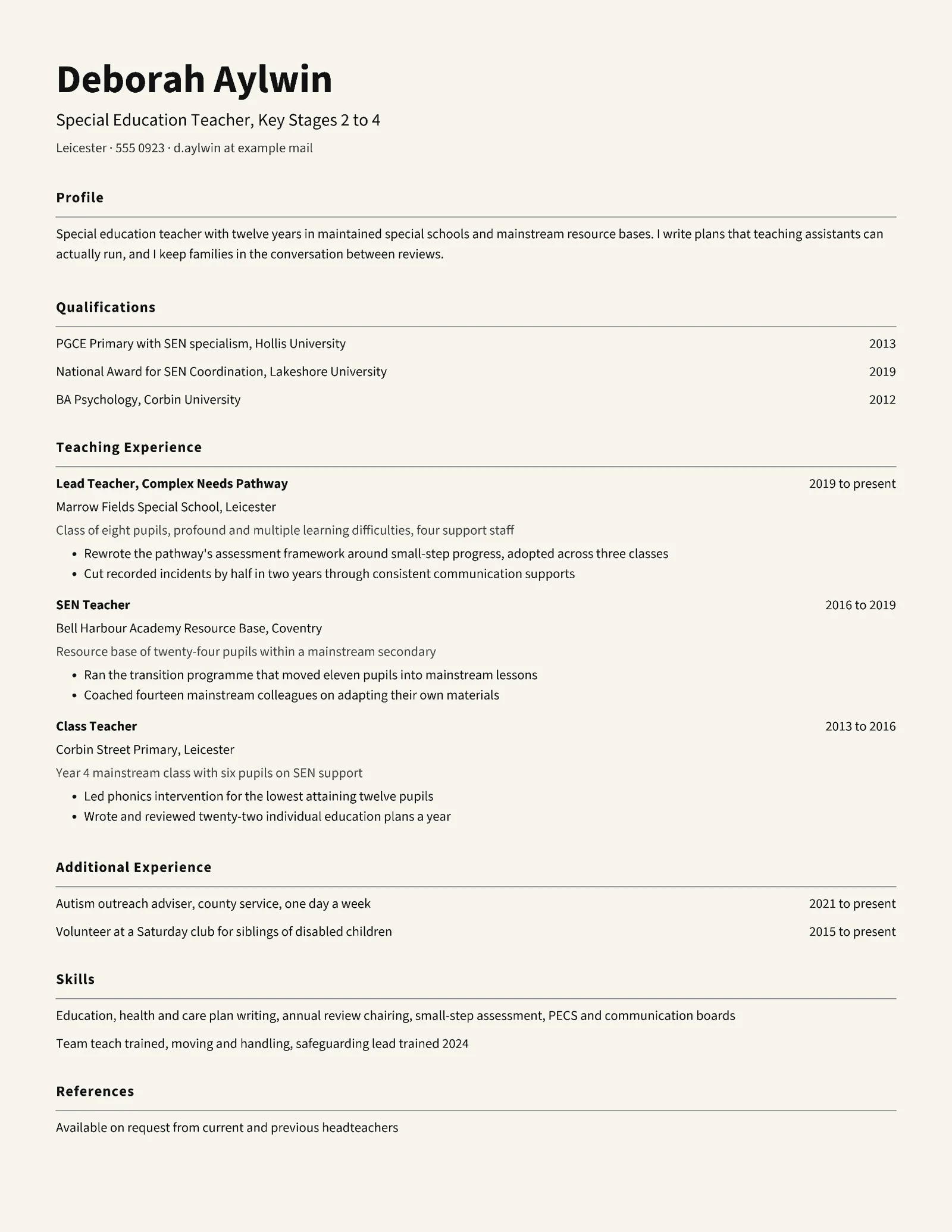Ivory Simple Special Education Teacher Resume — Letter Resume template