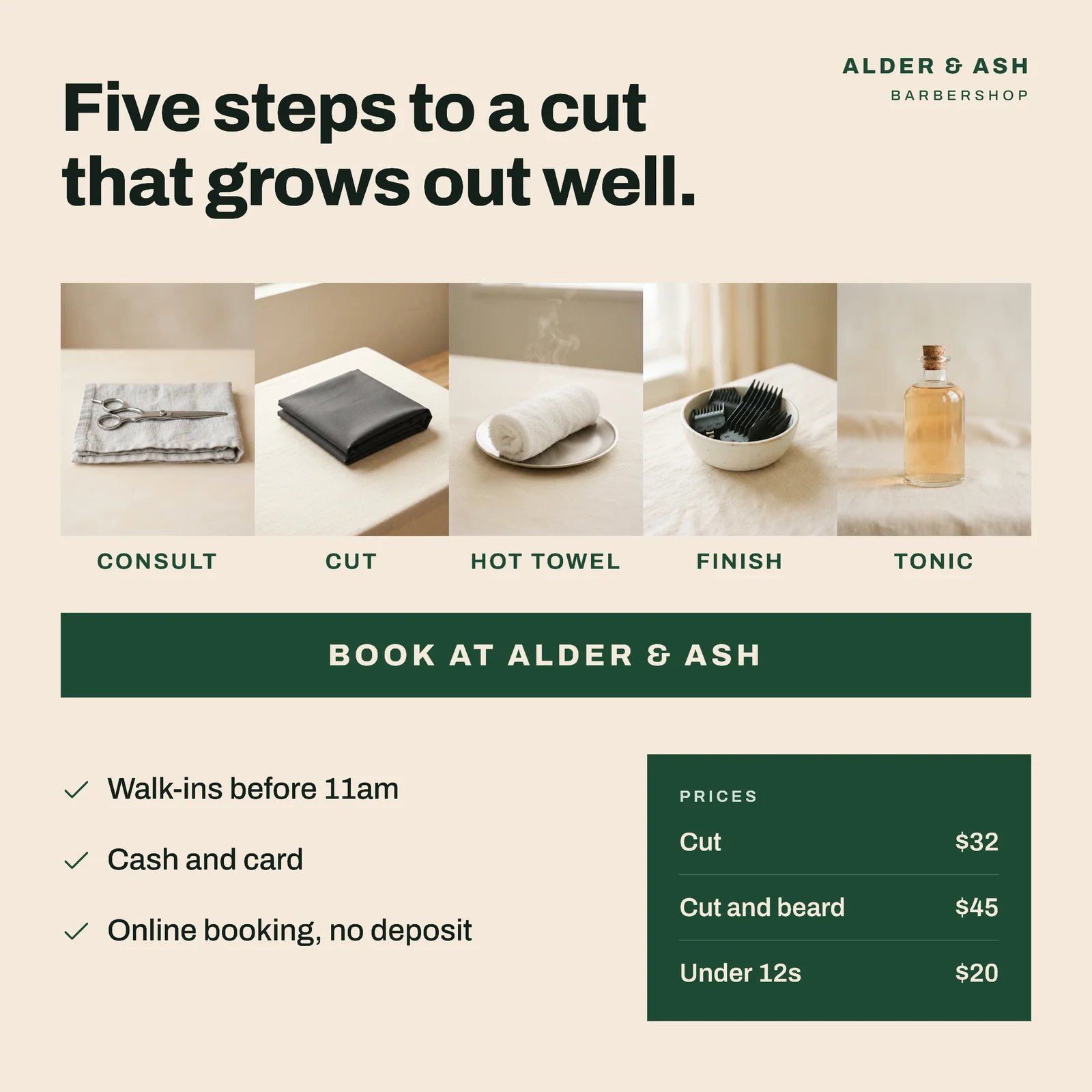 Cream Forest Step Strip Barbershop Instagram Ad — 1:1 Instagram ad template
