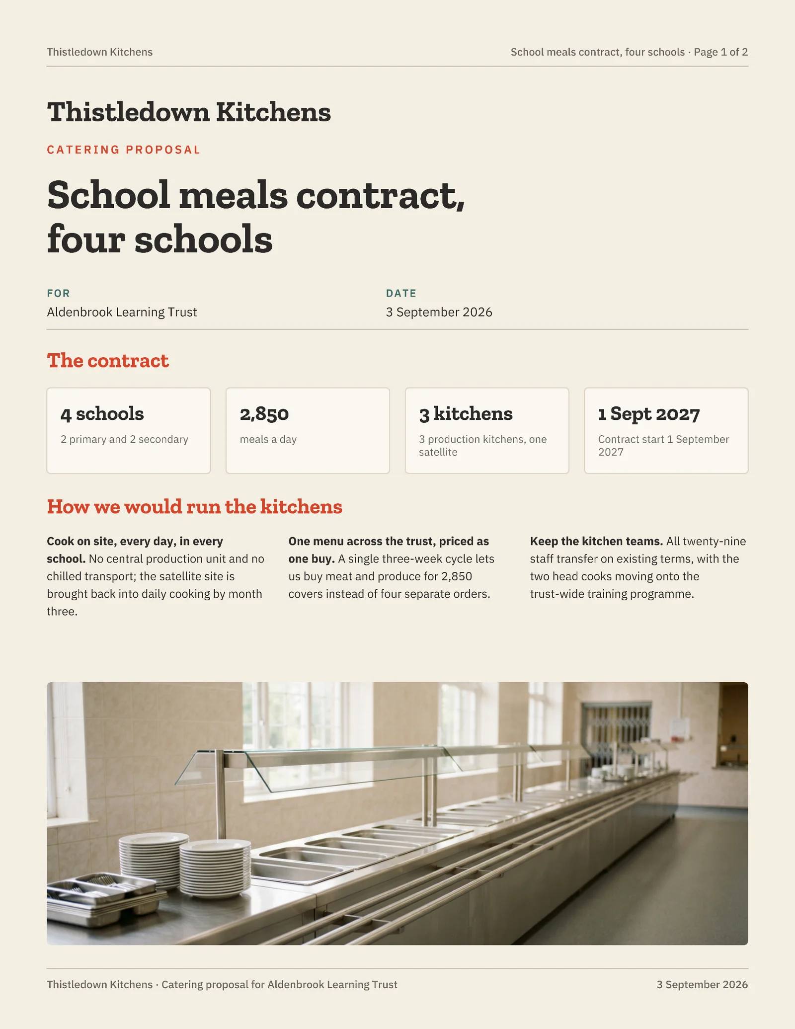 Oat Tomato Menu Cycle School Meals Catering Proposal — 2-page Proposal template, page 1 of 2